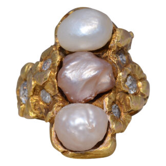 The Georgian Bloom: Natural Pearl and Diamond Ring in Yellow Gold