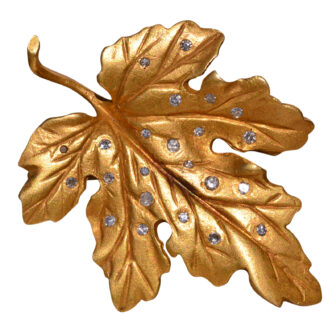 SOLD - The Leaf: Vintage Yellow Gold and Diamond Leaf Brooch