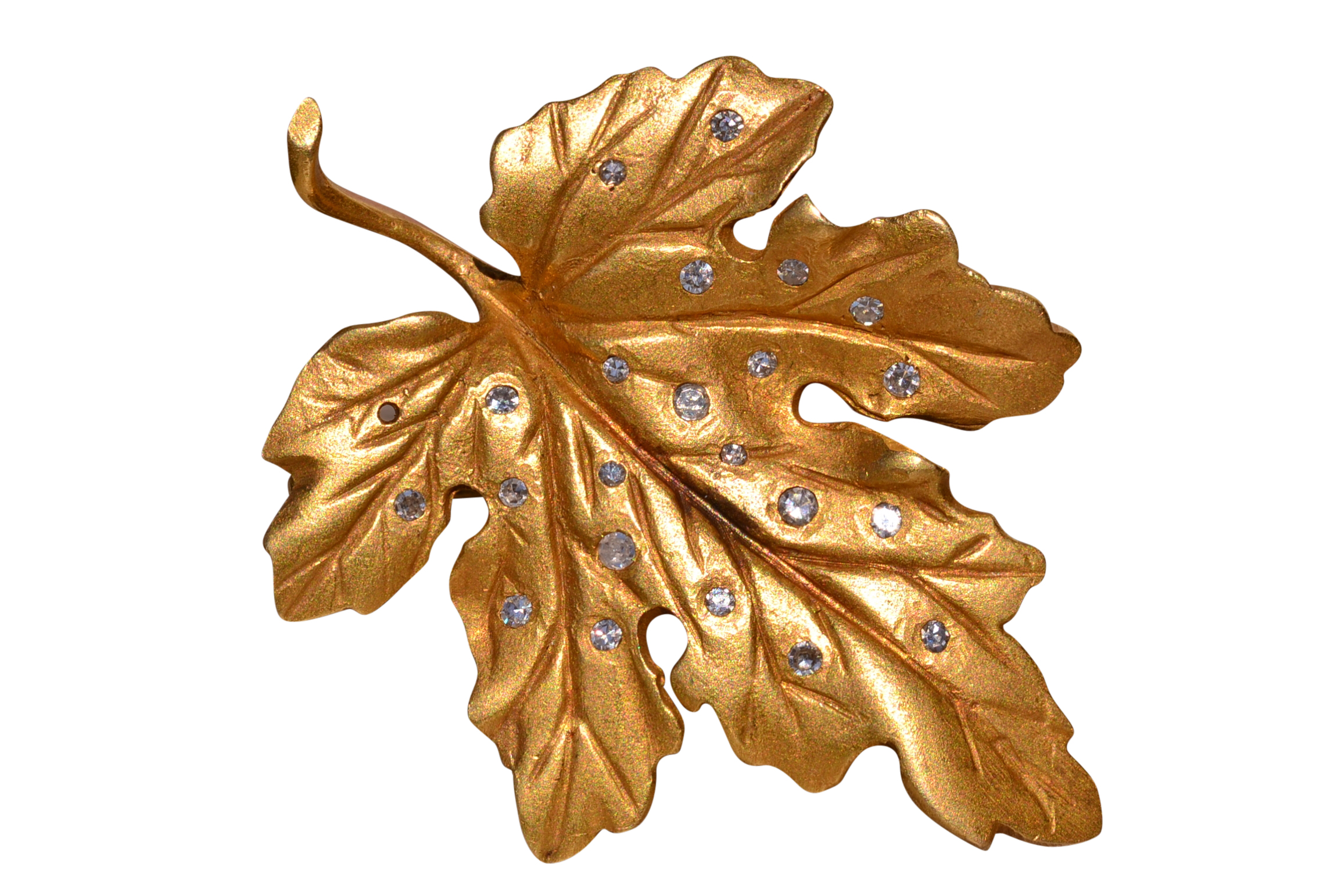 SOLD - The Leaf: Vintage Yellow Gold and Diamond Leaf Brooch