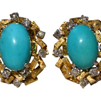 SOLD - The Kialla East:  Mid Century Turquoise and Diamond Clip Earrings
