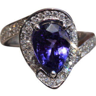 The Cambridge:  Pear Shaped Tanzanite & Diamond Halo Ring