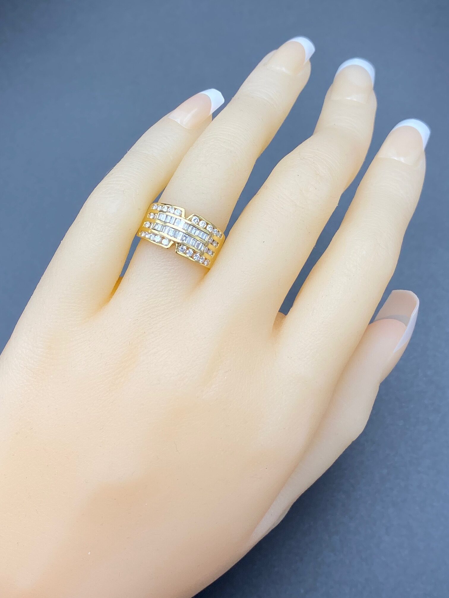 SOLD - The Nellis Boulevard: Yellow Gold Baguette and Round Diamond Ring - Image 6