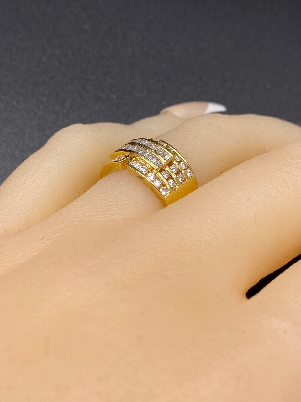 SOLD - The Nellis Boulevard: Yellow Gold Baguette and Round Diamond Ring - Image 8