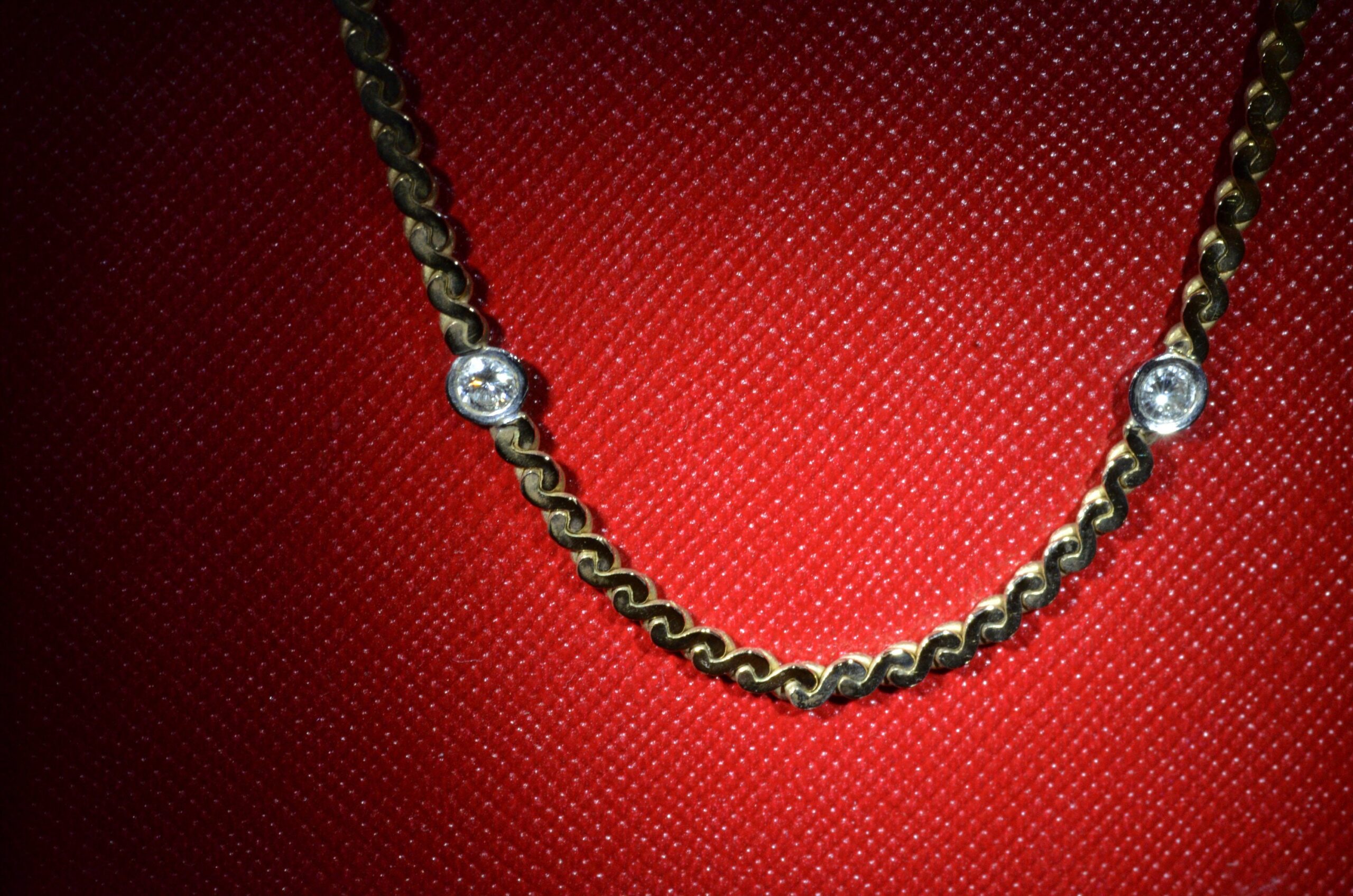 SOLD - The Rehoboth: Vintage Yellow Gold Necklace Set with Two Diamond Stations - Image 2