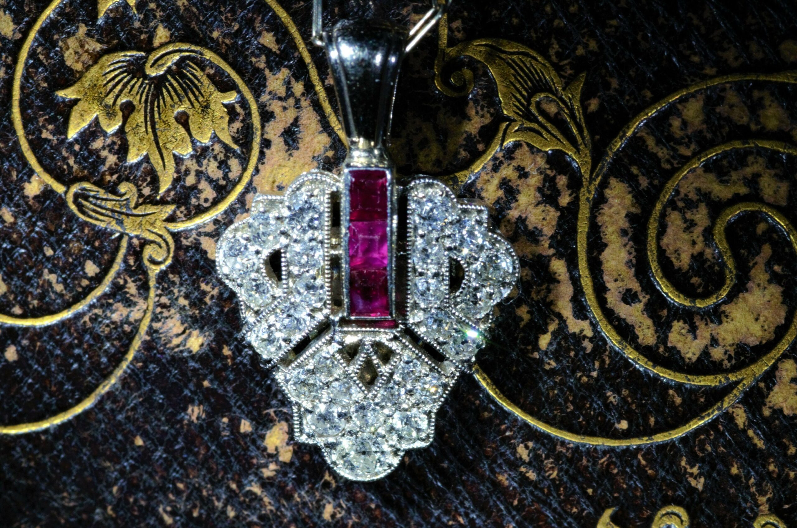 The Serenity:  Ladies Antique Filigree Pendant set with Rubies & Diamonds - Image 2