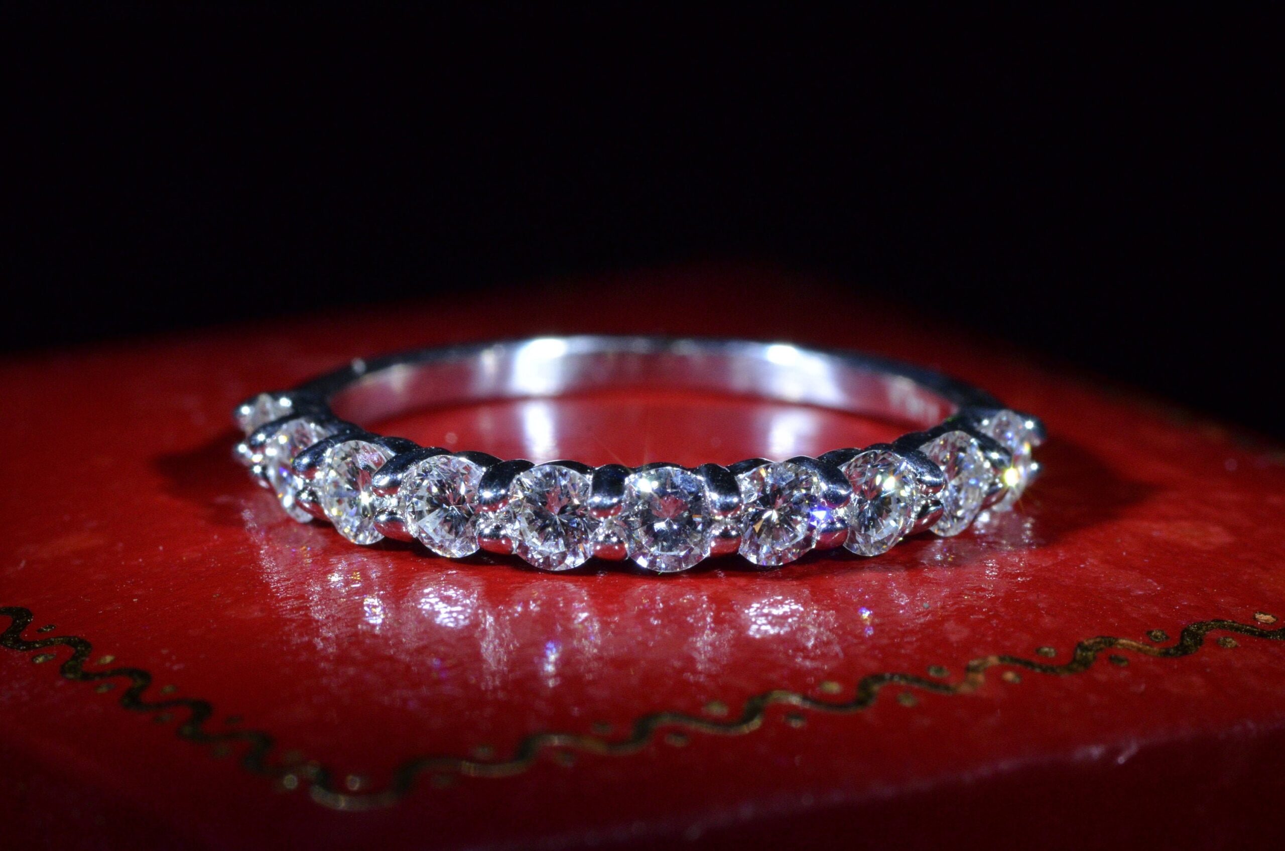The El Paso: Custom 14 Karat White Gold Shared Prong Band Set with 0.90 Carats of Diamonds - Image 6