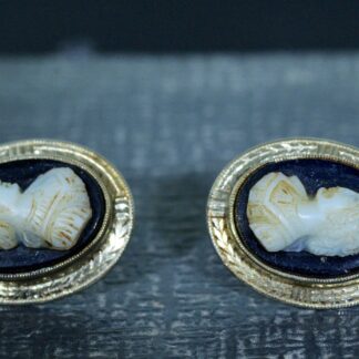 The Wisconsin:  Victorian Hand Carved Cameo and Hand Engraved Frame Screwback Earrings