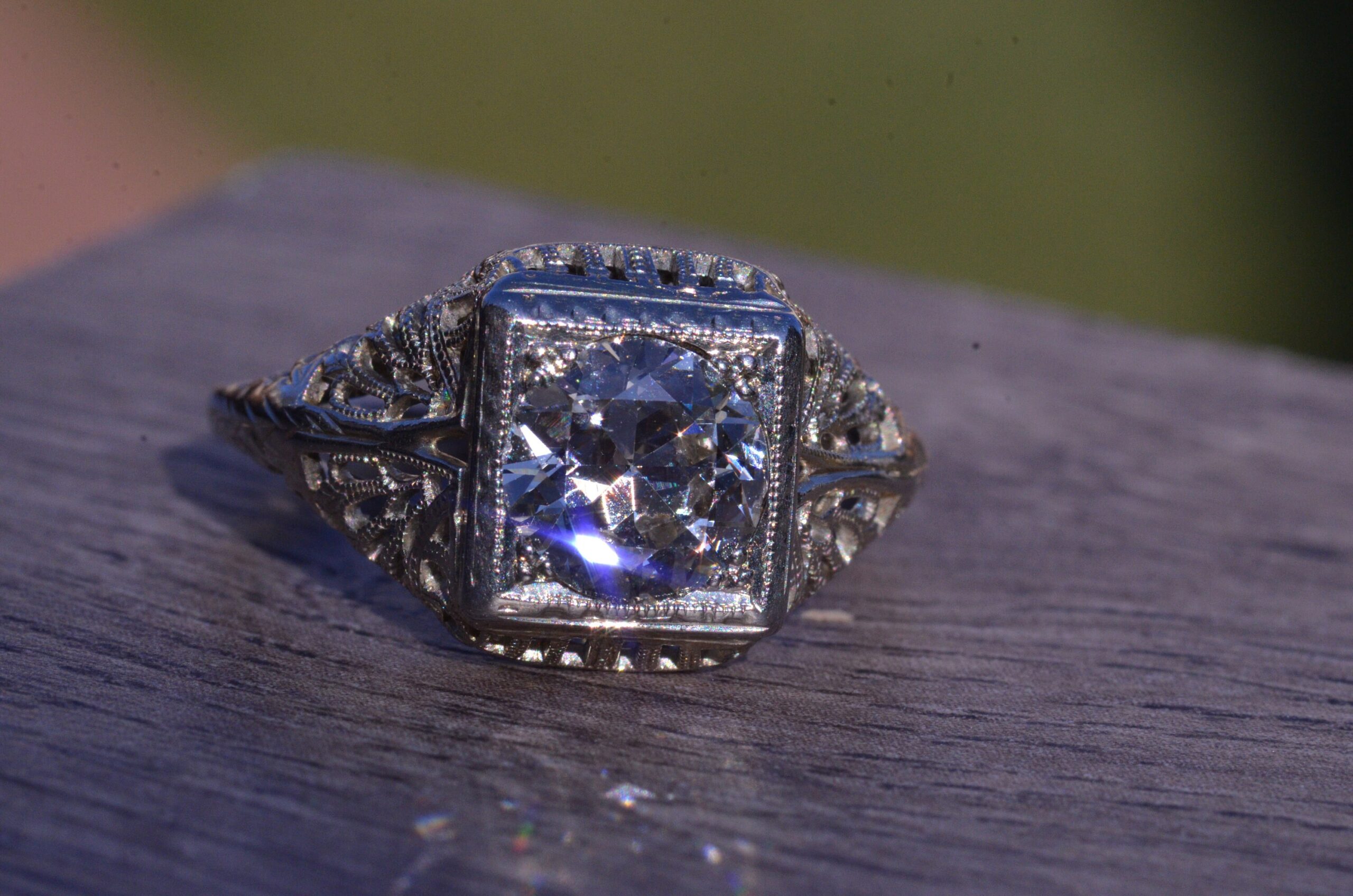 The Rebecca: Ladies 18 Karat White Gold Filigree engagement ring set with 1.30 Carat European Cut Diamond - Image 7