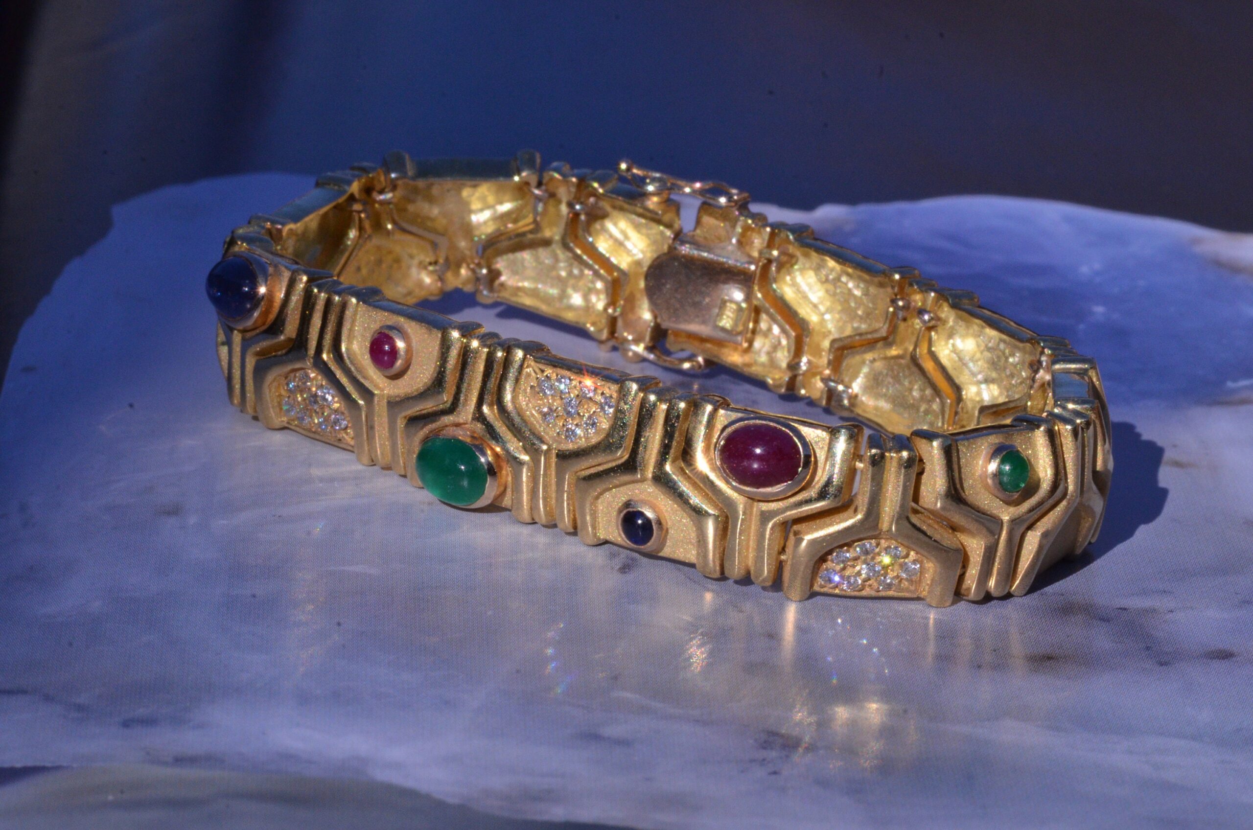 SOLD - The Reagan: Vintage Modernist bracelet set with Ruby, Emerald, Sapphire and Diamonds - Image 2