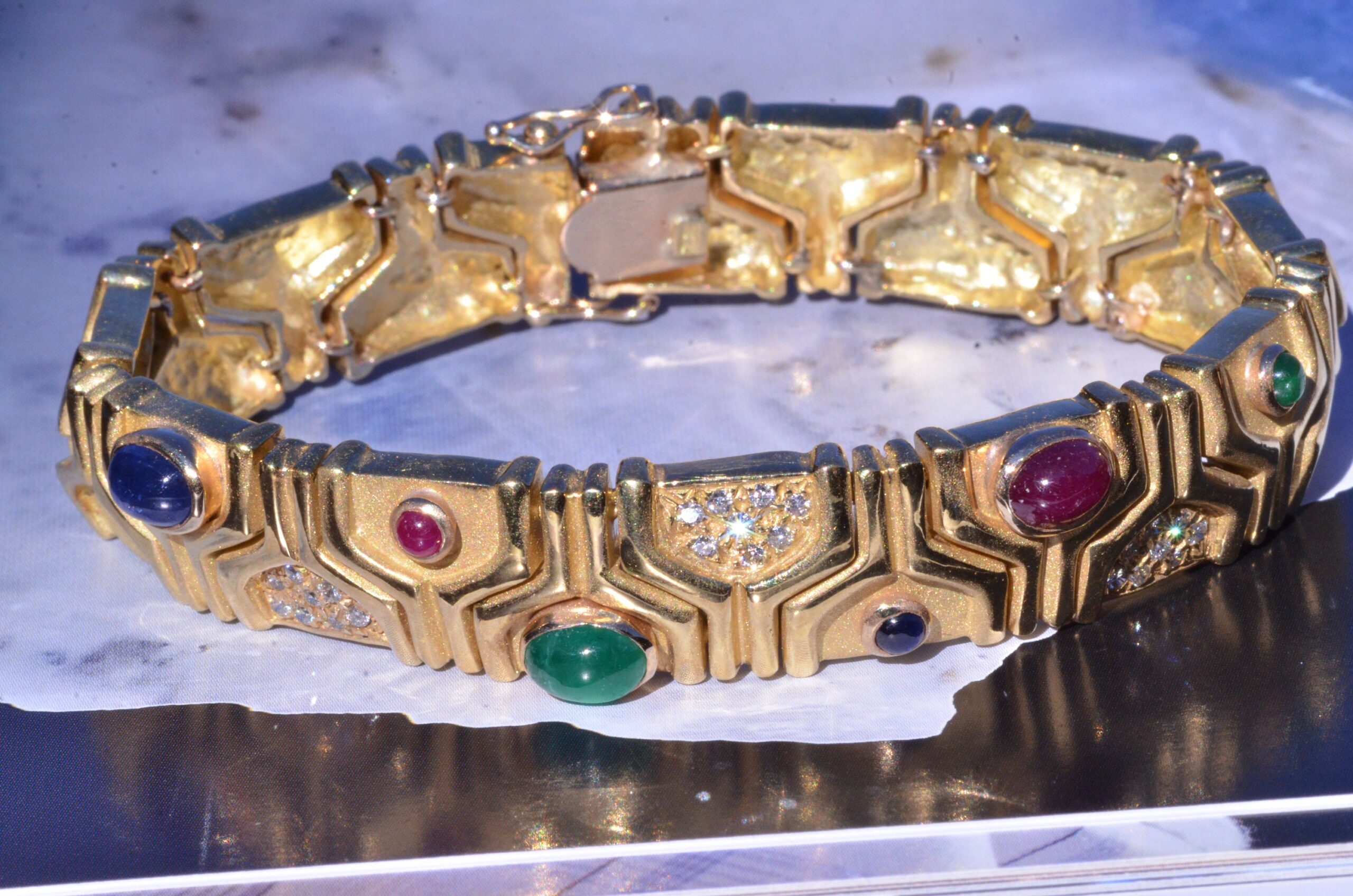 SOLD - The Reagan: Vintage Modernist bracelet set with Ruby, Emerald, Sapphire and Diamonds - Image 3