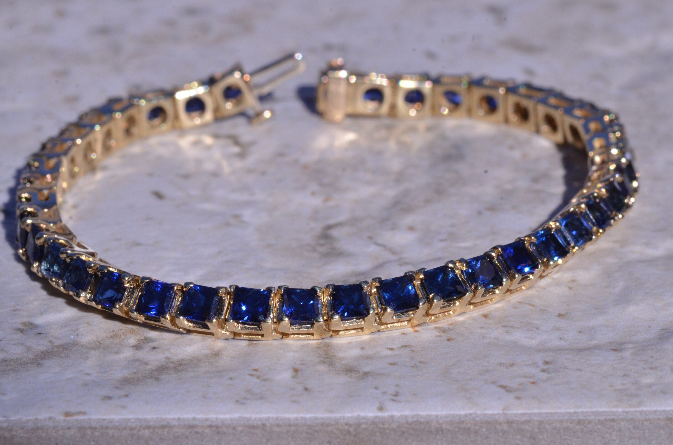 The Eloise: Radiant Cut Sapphire Yellow Gold Tennis Bracelet - Image 3