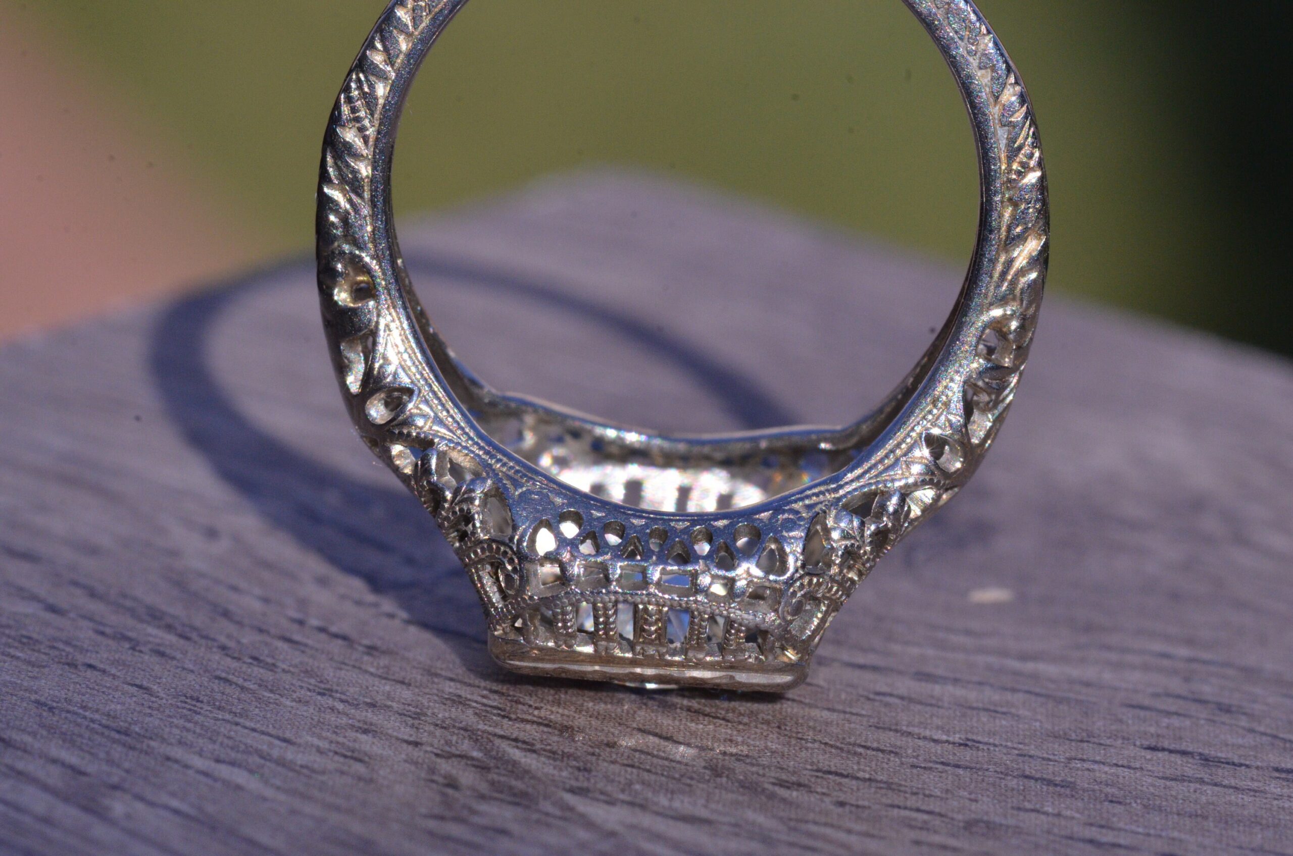 The Rebecca: Ladies 18 Karat White Gold Filigree engagement ring set with 1.30 Carat European Cut Diamond - Image 5