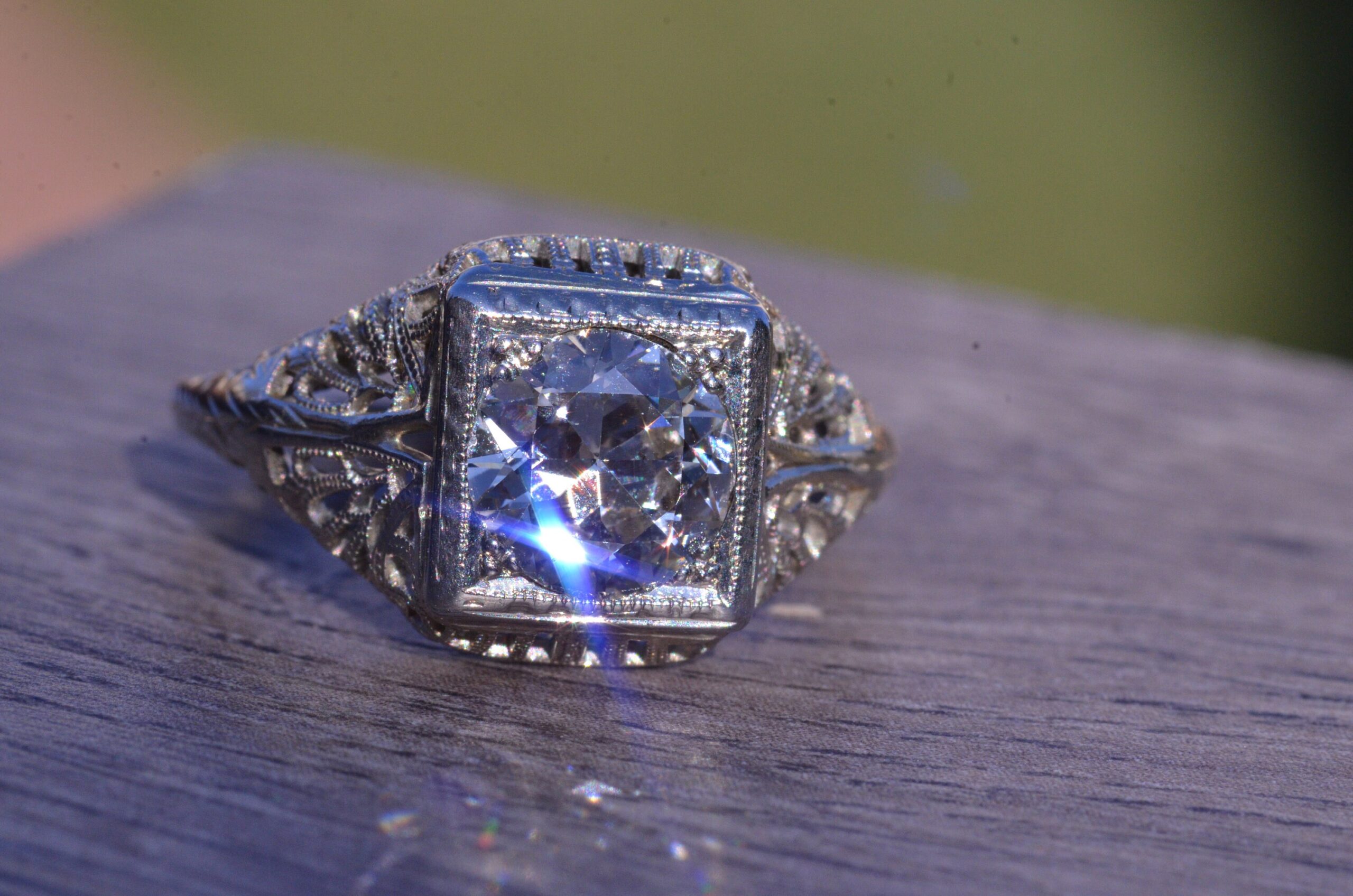 The Rebecca: Ladies 18 Karat White Gold Filigree engagement ring set with 1.30 Carat European Cut Diamond - Image 6