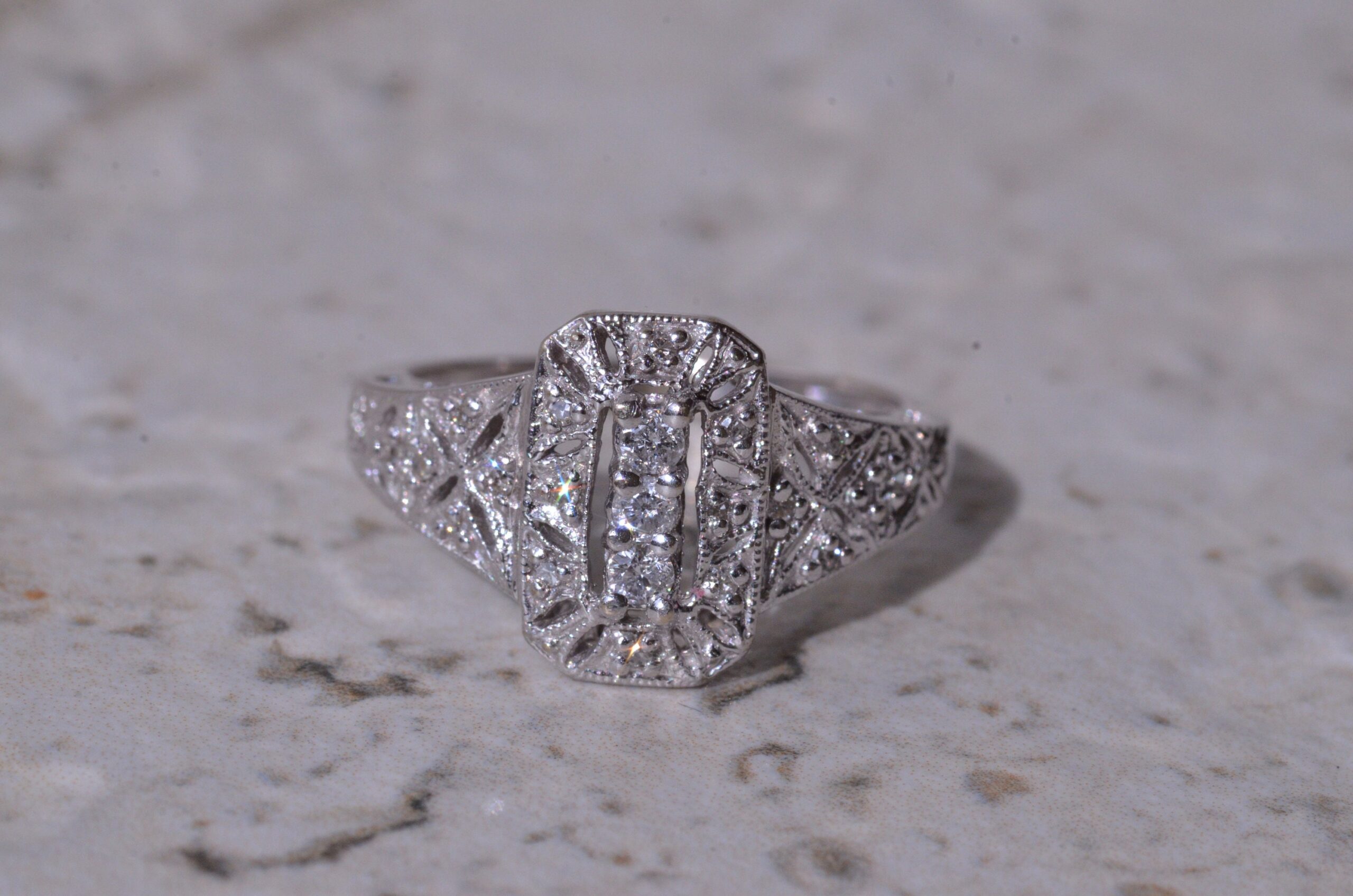 SOLD - The Dotty: Vintage 14 Karat White Gold Diamond Ring - Image 2
