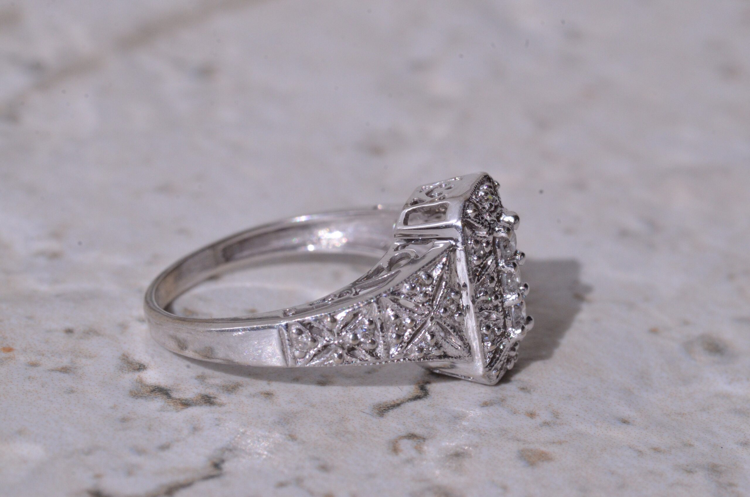 SOLD - The Dotty: Vintage 14 Karat White Gold Diamond Ring - Image 3