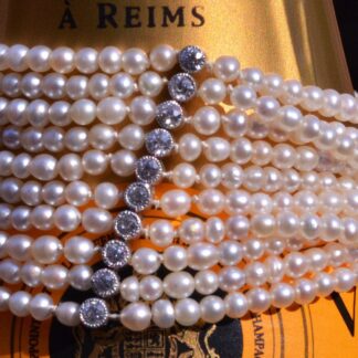 SOLD - The Amanda:  Belle Epoque Filigree Multi Strand Seed Pearl Bracelet Set with Diamonds