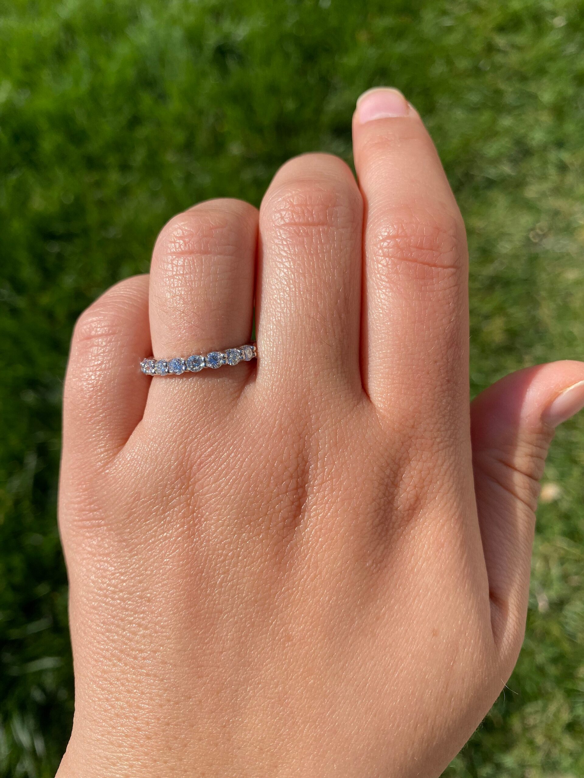 The El Paso: Custom 14 Karat White Gold Shared Prong Band Set with 0.90 Carats of Diamonds - Image 9