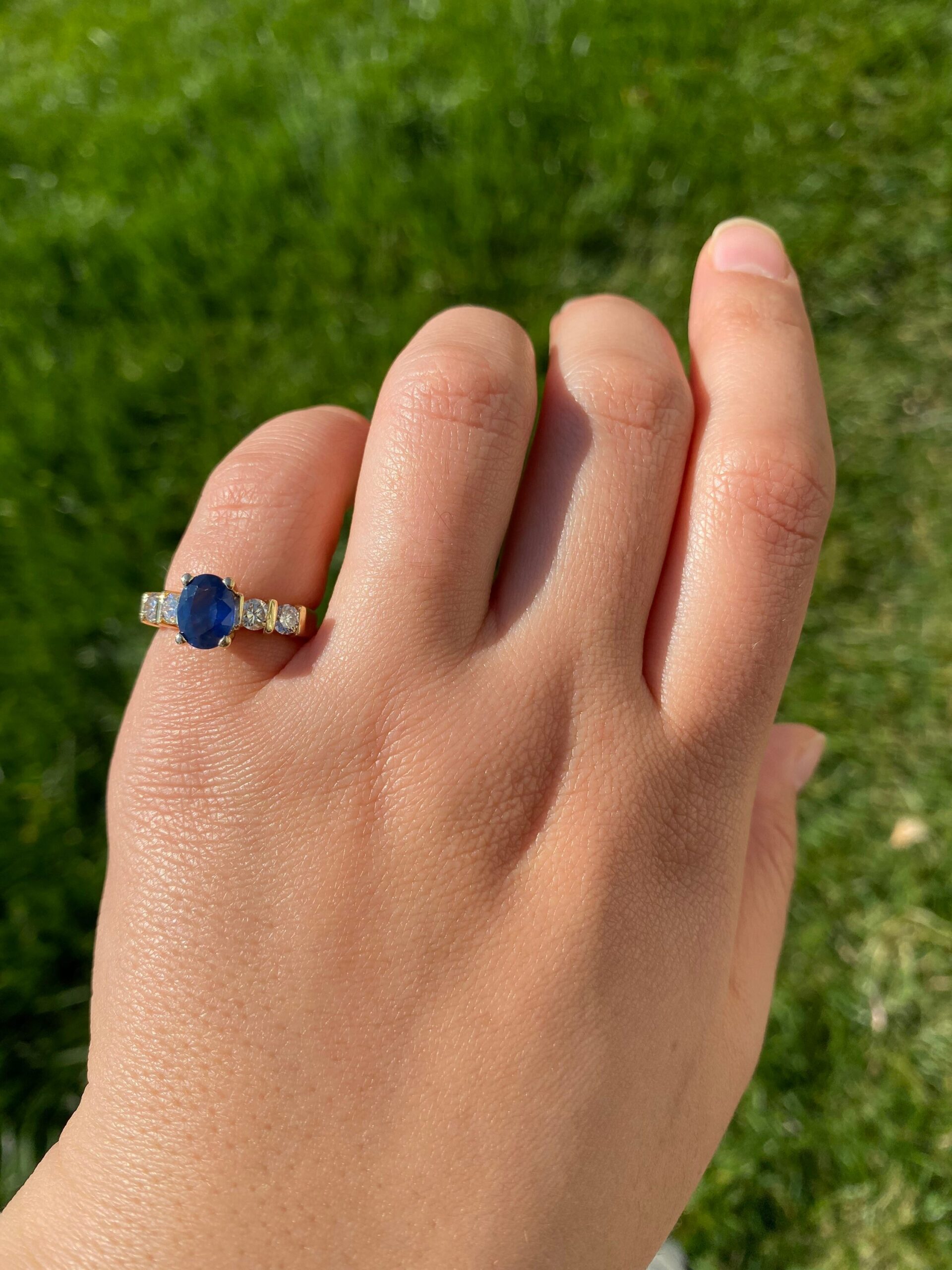 SOLD - The Zafiro: 14 Karat Yellow Gold Sapphire Engagement Ring set with Diamonds - Image 9