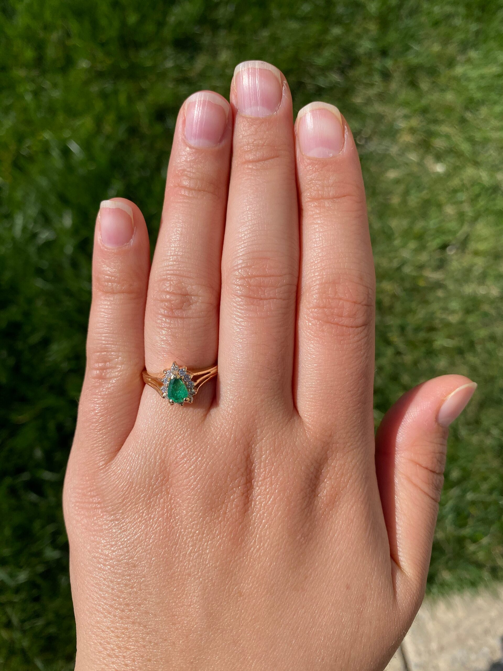 SOLD - The Alamo: Vintage Emerald & Diamond Halo Ring - Image 6
