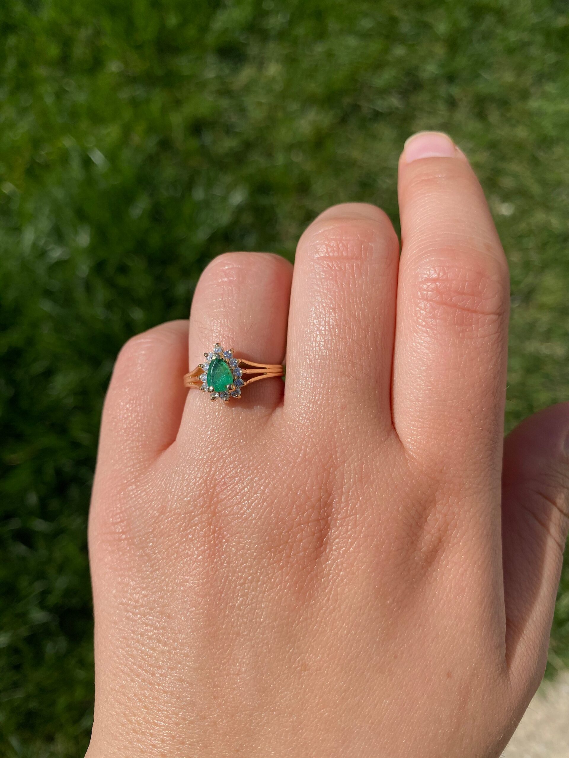 SOLD - The Alamo: Vintage Emerald & Diamond Halo Ring - Image 7