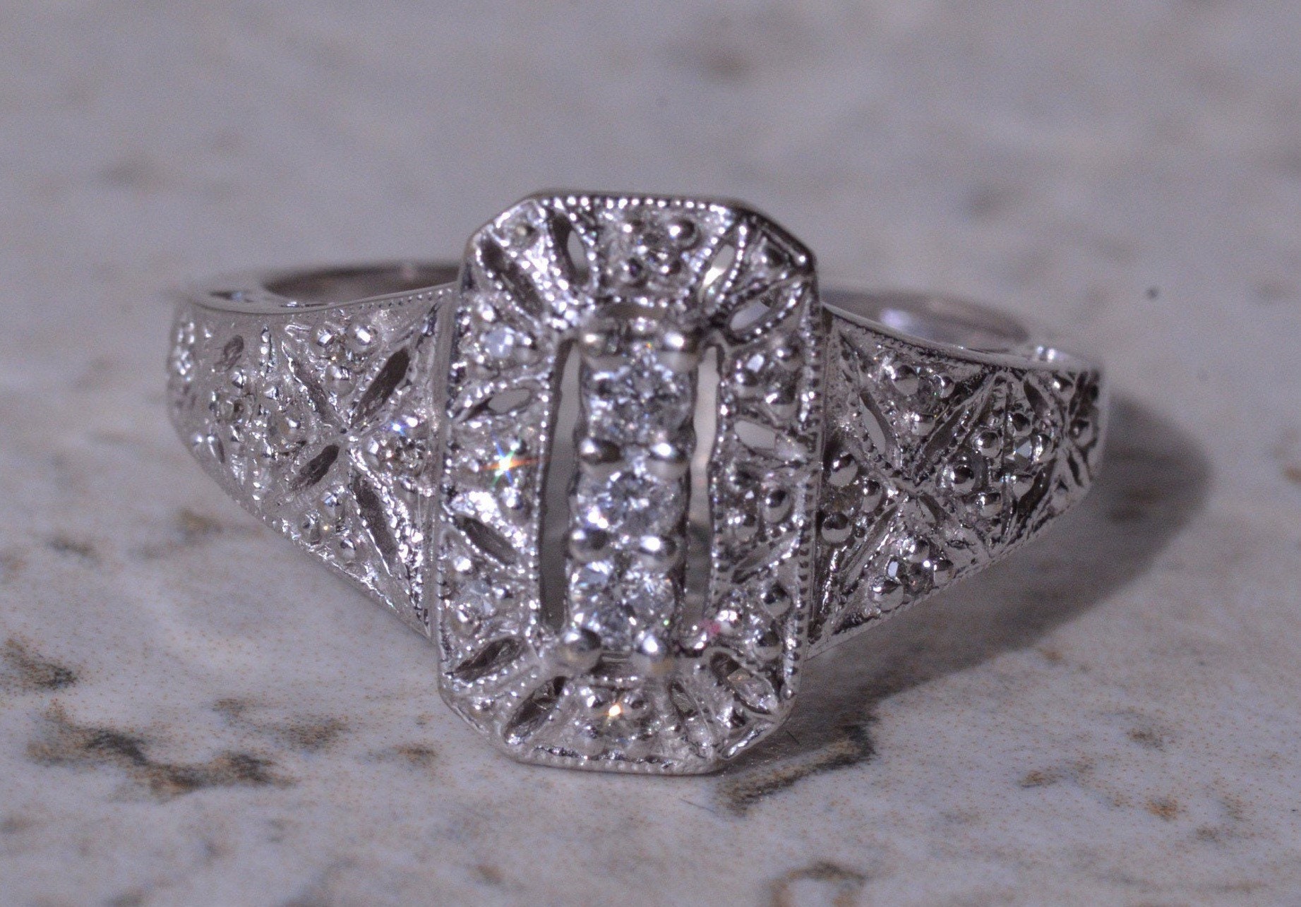 SOLD - The Dotty: Vintage 14 Karat White Gold Diamond Ring