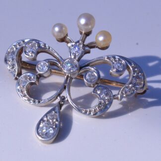 The Mariposa:  Antique Diamond and Seed Pearl butterfly Pendant and brooch Combination
