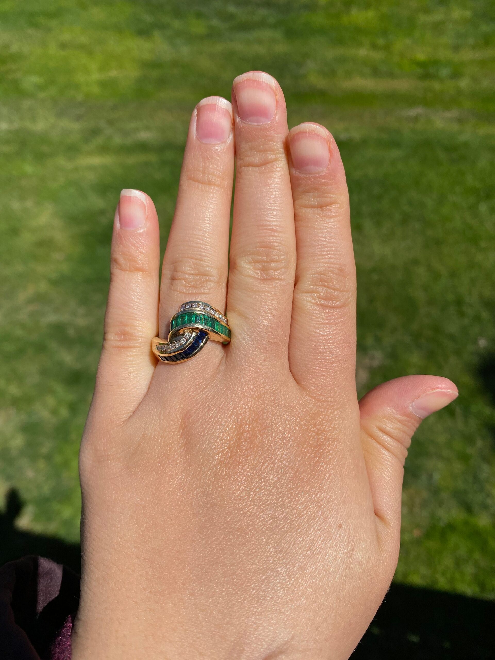 The Matador: Signed Emerald, Sapphire & Diamond Cocktail Wave Ring - Image 8