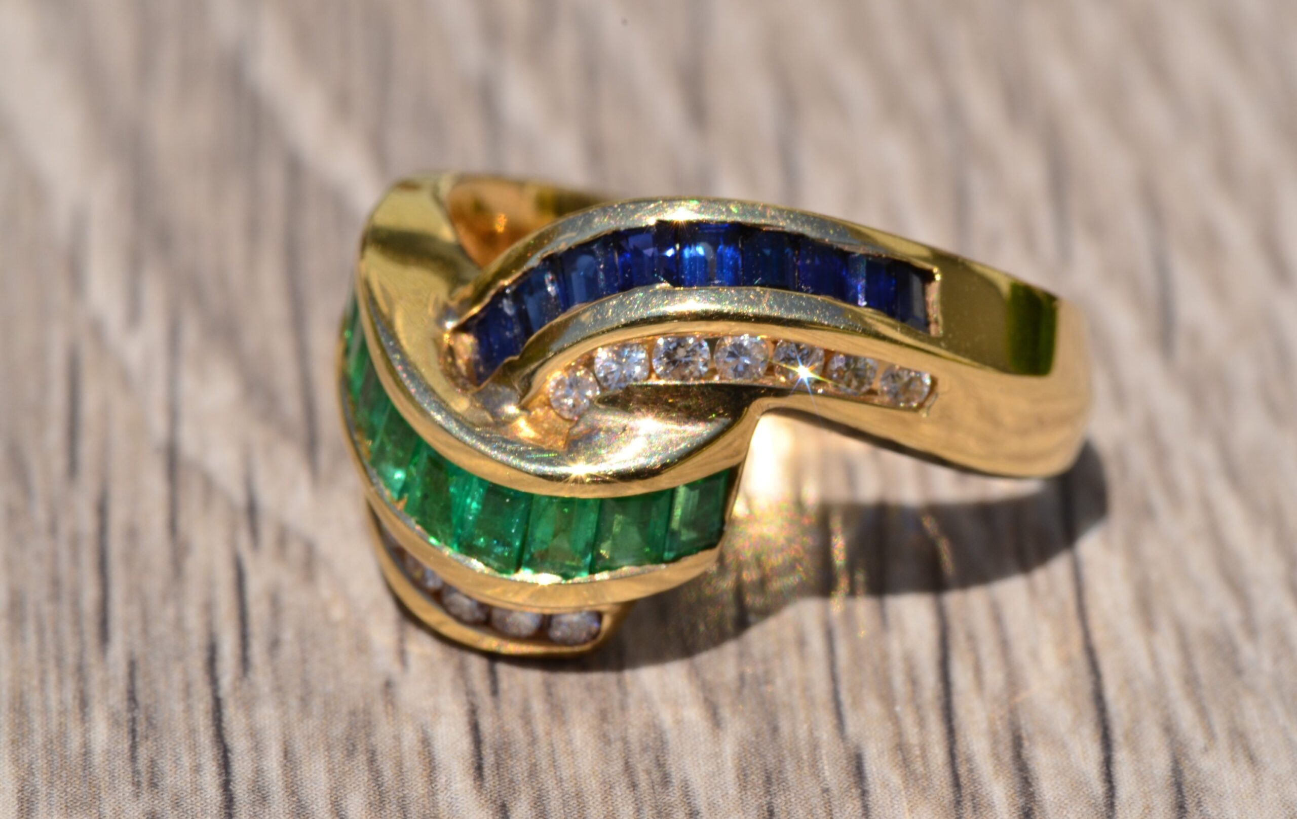 The Matador: Signed Emerald, Sapphire & Diamond Cocktail Wave Ring - Image 5