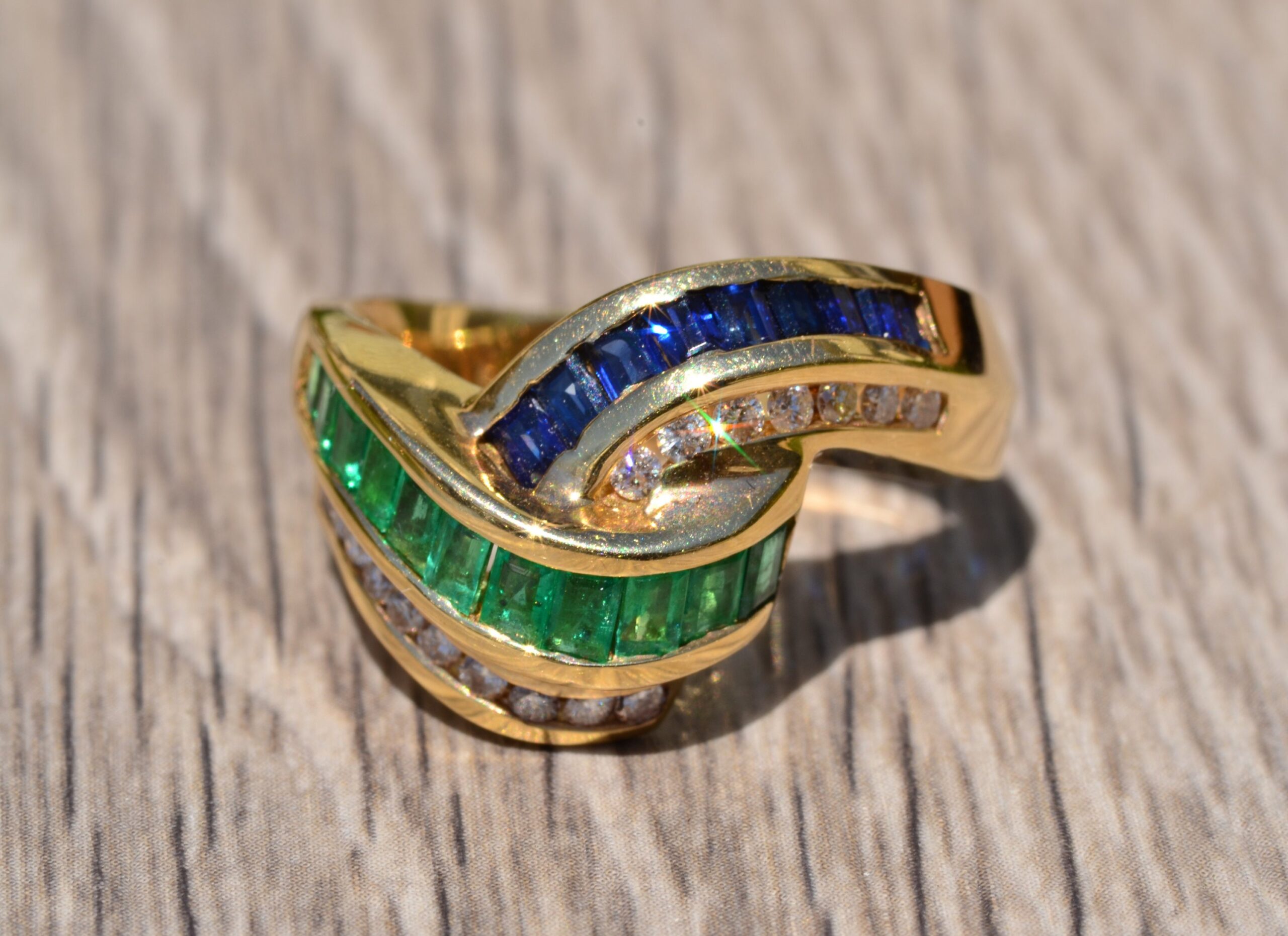 The Matador: Signed Emerald, Sapphire & Diamond Cocktail Wave Ring - Image 7