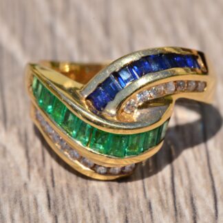 The Matador: Signed Emerald, Sapphire & Diamond Cocktail Wave Ring