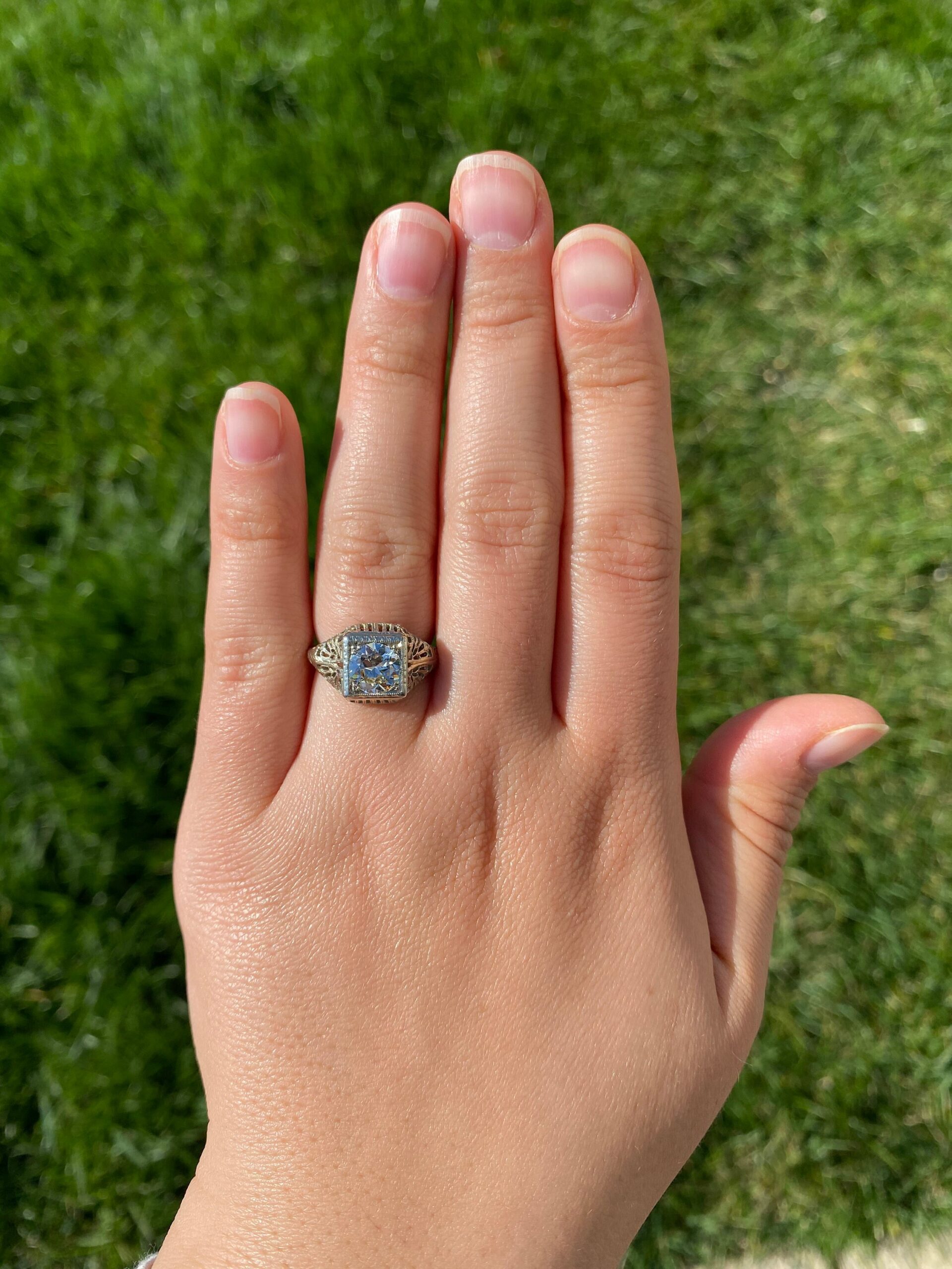 The Rebecca: Ladies 18 Karat White Gold Filigree engagement ring set with 1.30 Carat European Cut Diamond - Image 8