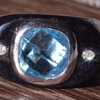 The Saratoga:  Interesting Hardstone Ring with Blue Topaz & Diamonds