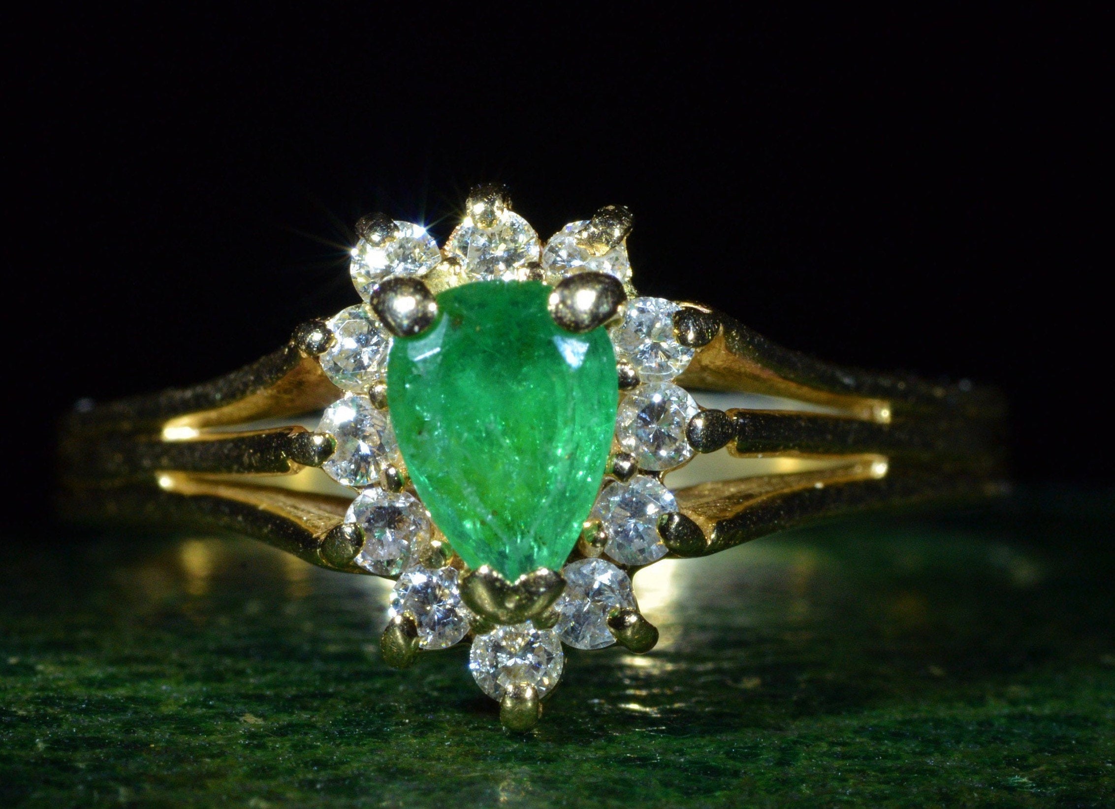 SOLD - The Alamo: Vintage Emerald & Diamond Halo Ring - Image 4