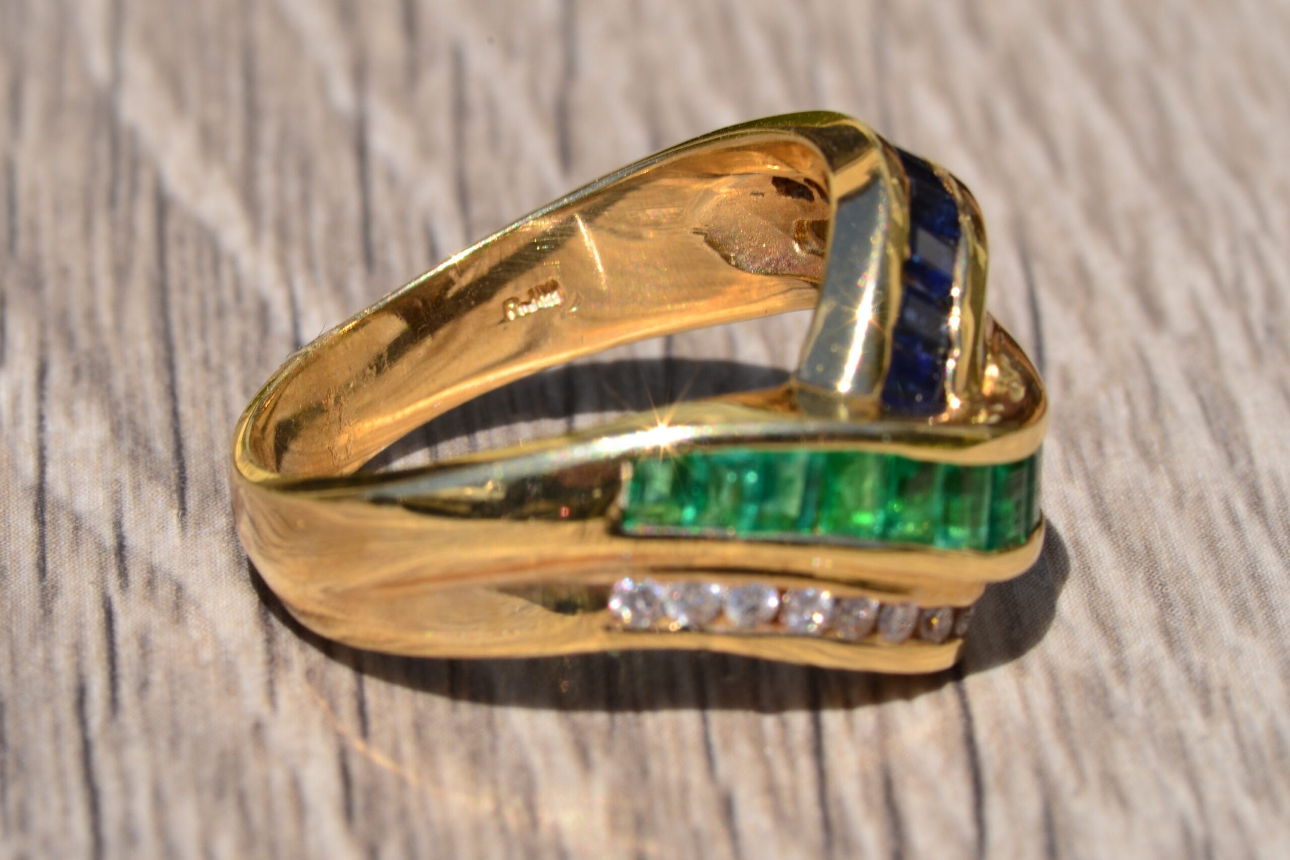 The Matador: Signed Emerald, Sapphire & Diamond Cocktail Wave Ring - Image 6