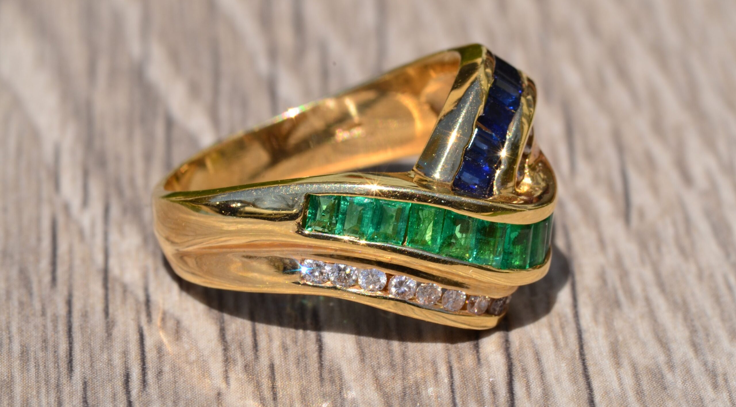 The Matador: Signed Emerald, Sapphire & Diamond Cocktail Wave Ring - Image 3