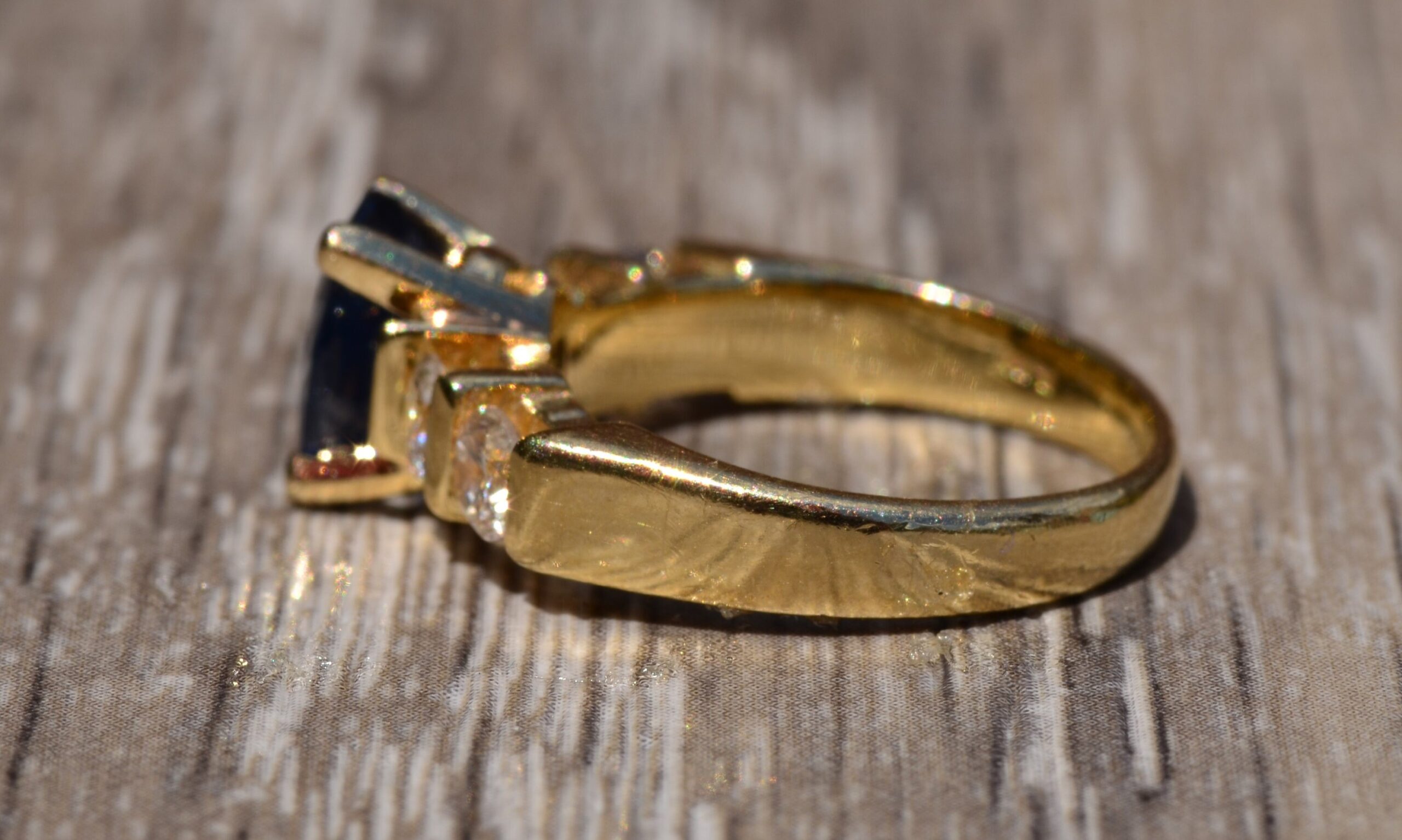SOLD - The Zafiro: 14 Karat Yellow Gold Sapphire Engagement Ring set with Diamonds - Image 3