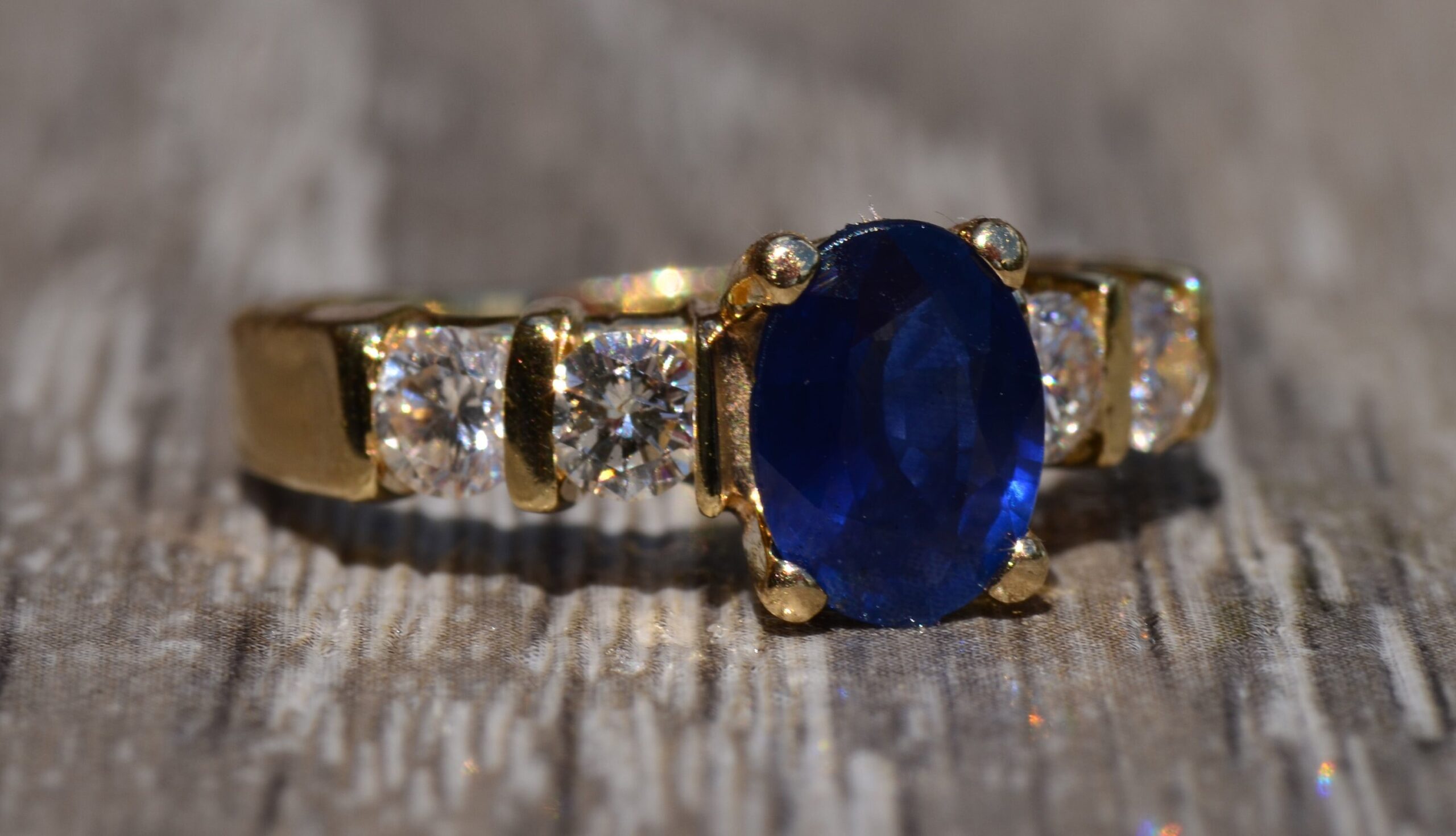 SOLD - The Zafiro: 14 Karat Yellow Gold Sapphire Engagement Ring set with Diamonds - Image 8