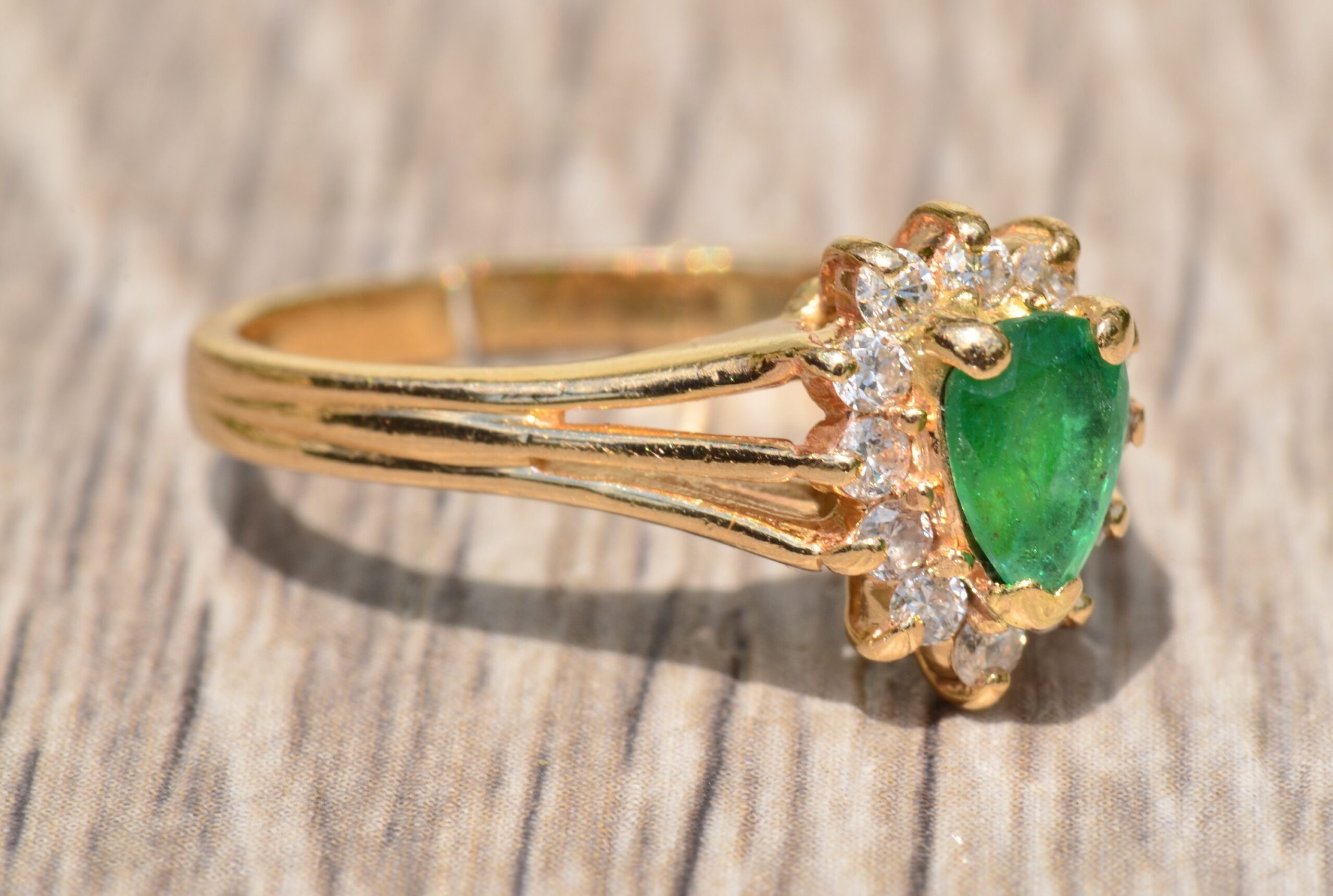 SOLD - The Alamo: Vintage Emerald & Diamond Halo Ring - Image 2