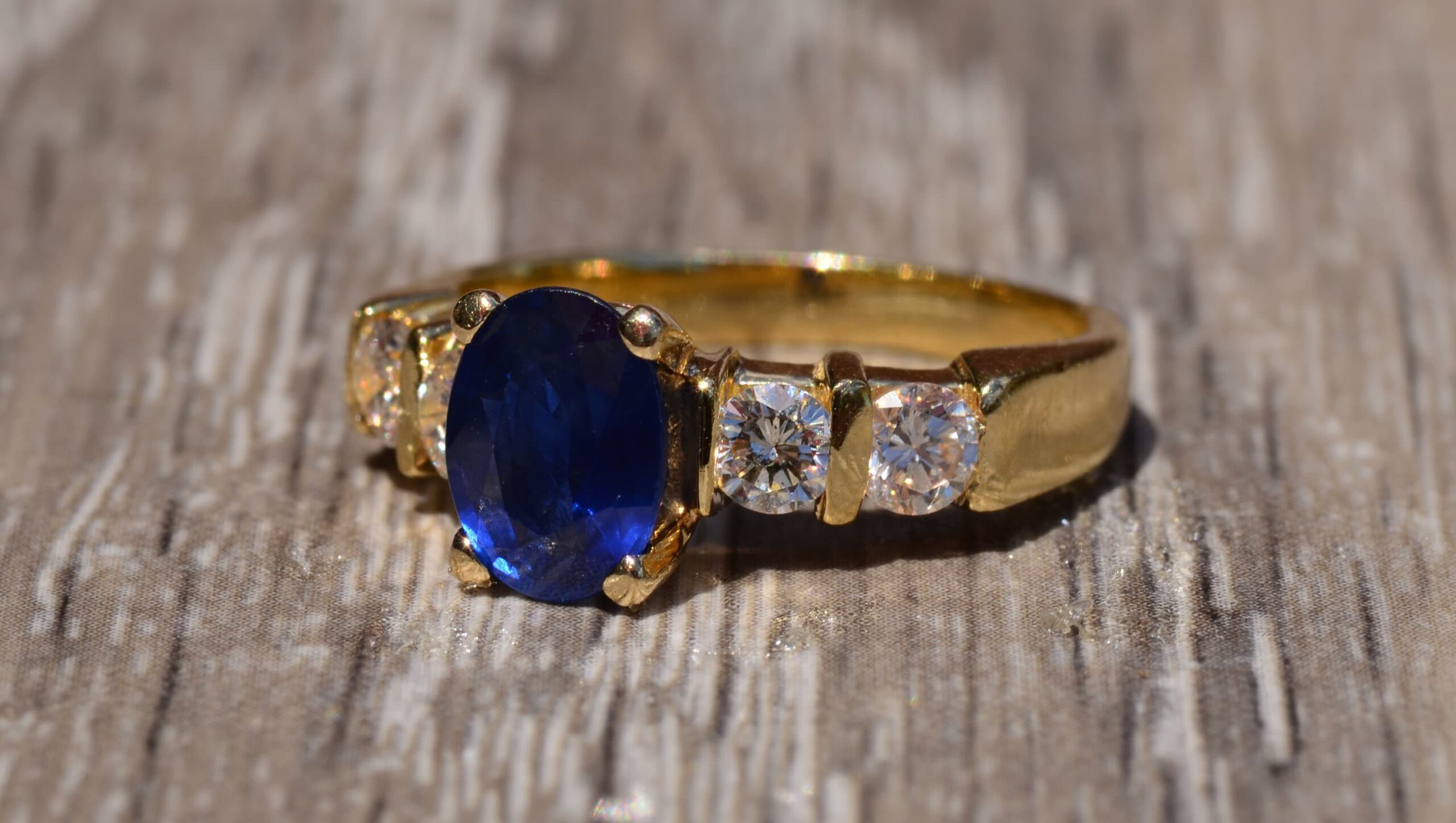 SOLD - The Zafiro: 14 Karat Yellow Gold Sapphire Engagement Ring set with Diamonds - Image 2