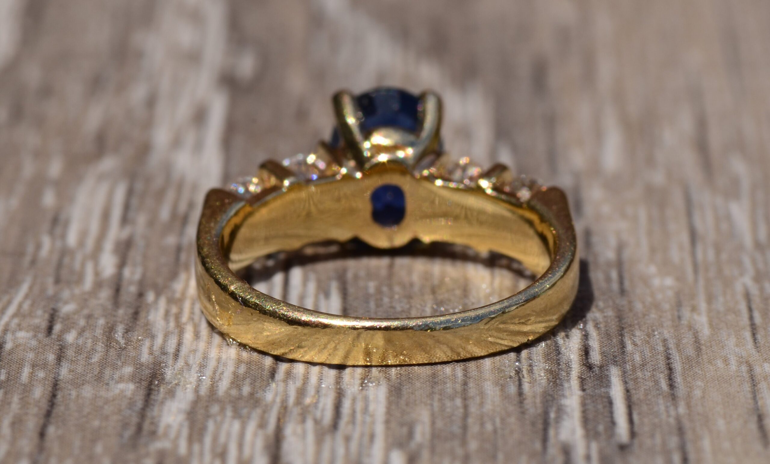 SOLD - The Zafiro: 14 Karat Yellow Gold Sapphire Engagement Ring set with Diamonds - Image 4