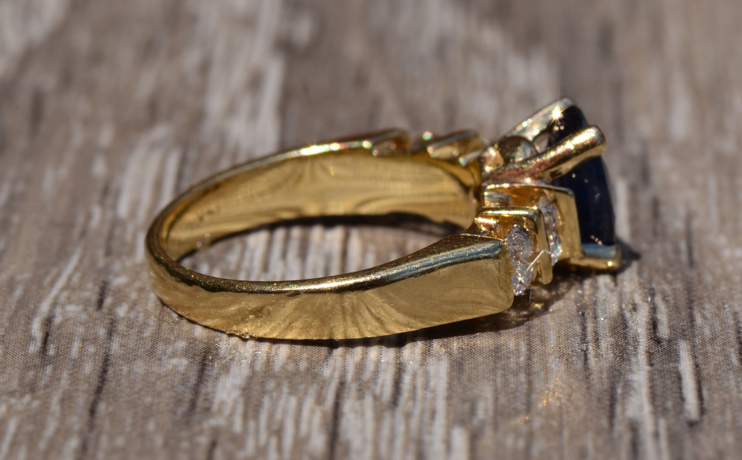 SOLD - The Zafiro: 14 Karat Yellow Gold Sapphire Engagement Ring set with Diamonds - Image 5