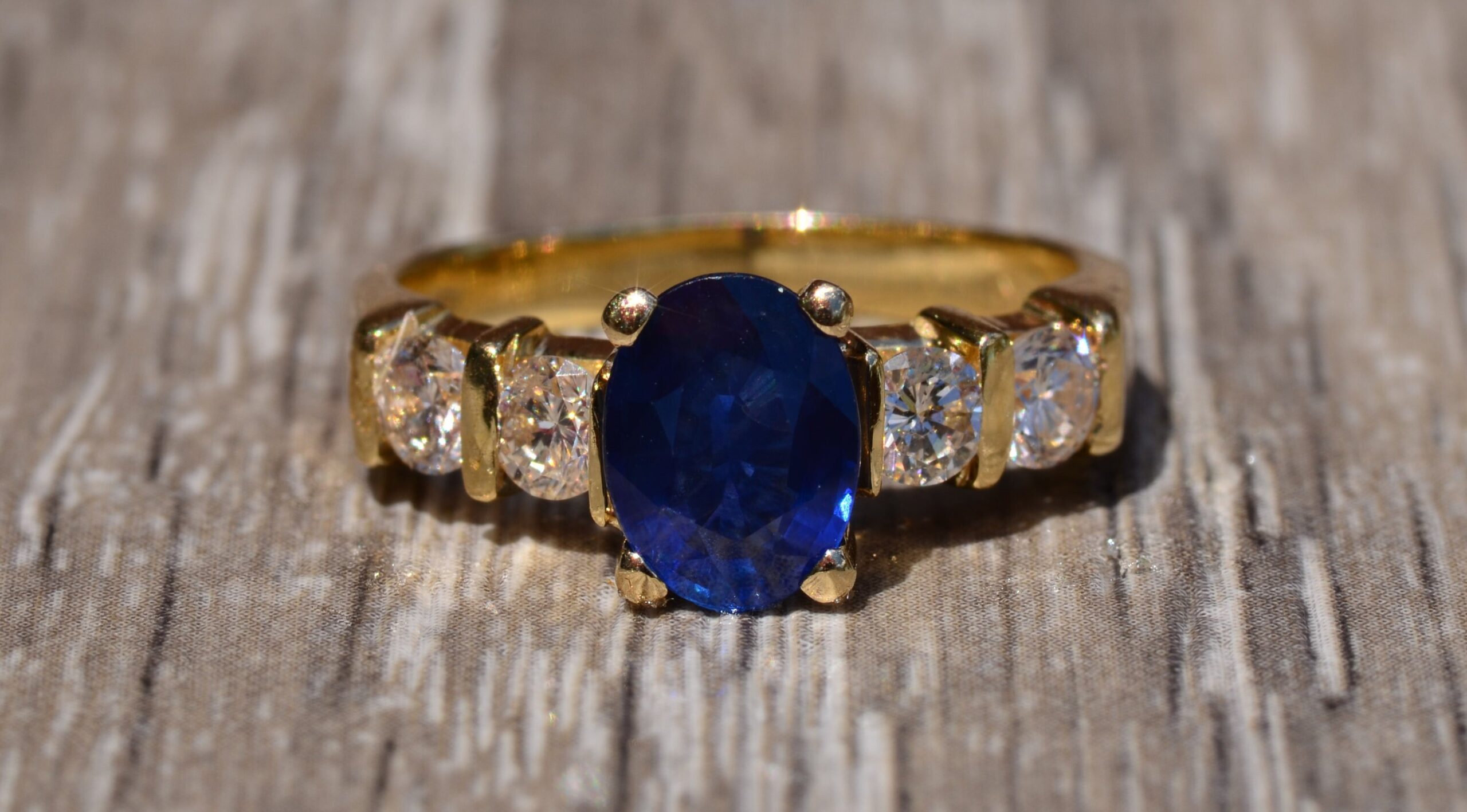 SOLD - The Zafiro: 14 Karat Yellow Gold Sapphire Engagement Ring set with Diamonds - Image 6