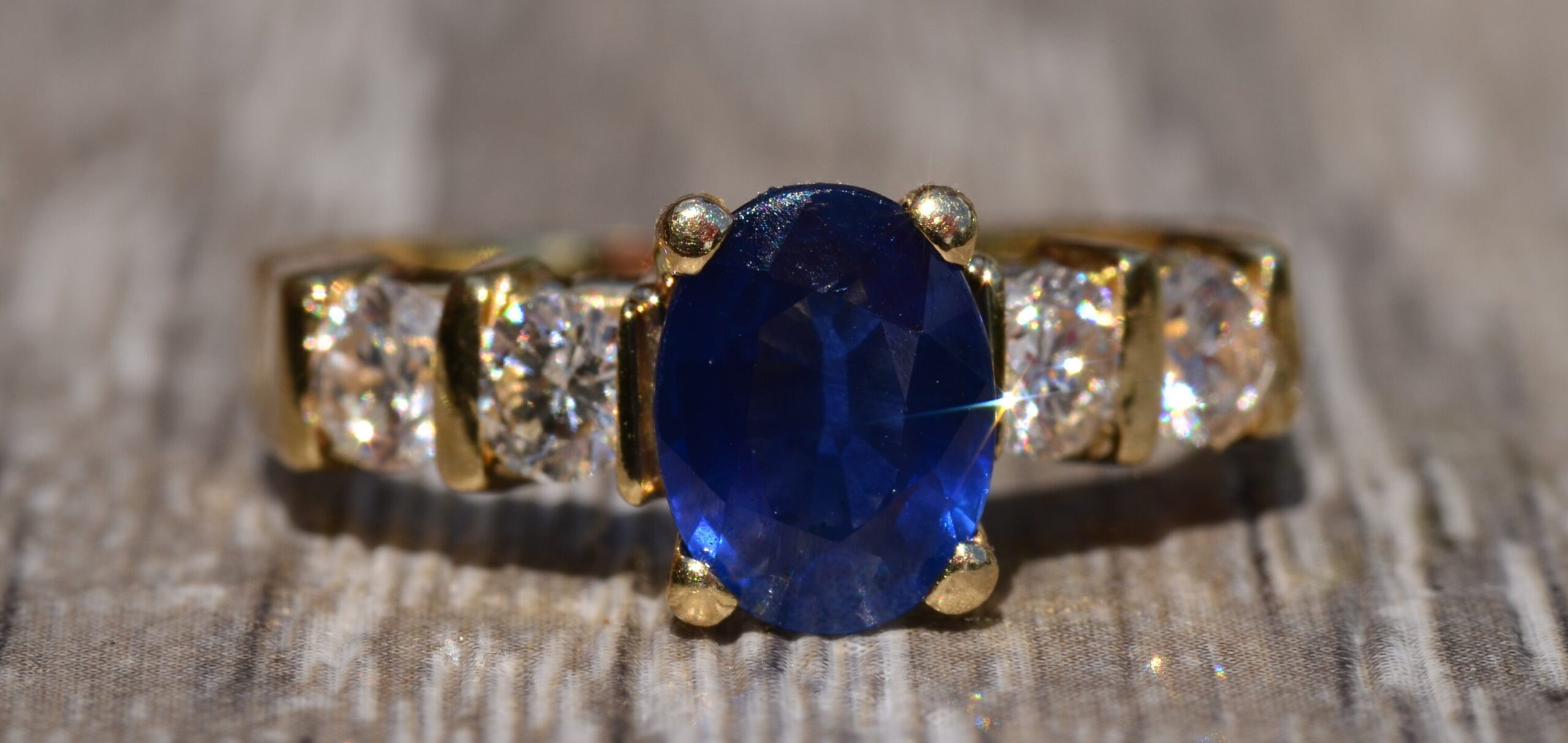 SOLD - The Zafiro: 14 Karat Yellow Gold Sapphire Engagement Ring set with Diamonds - Image 7