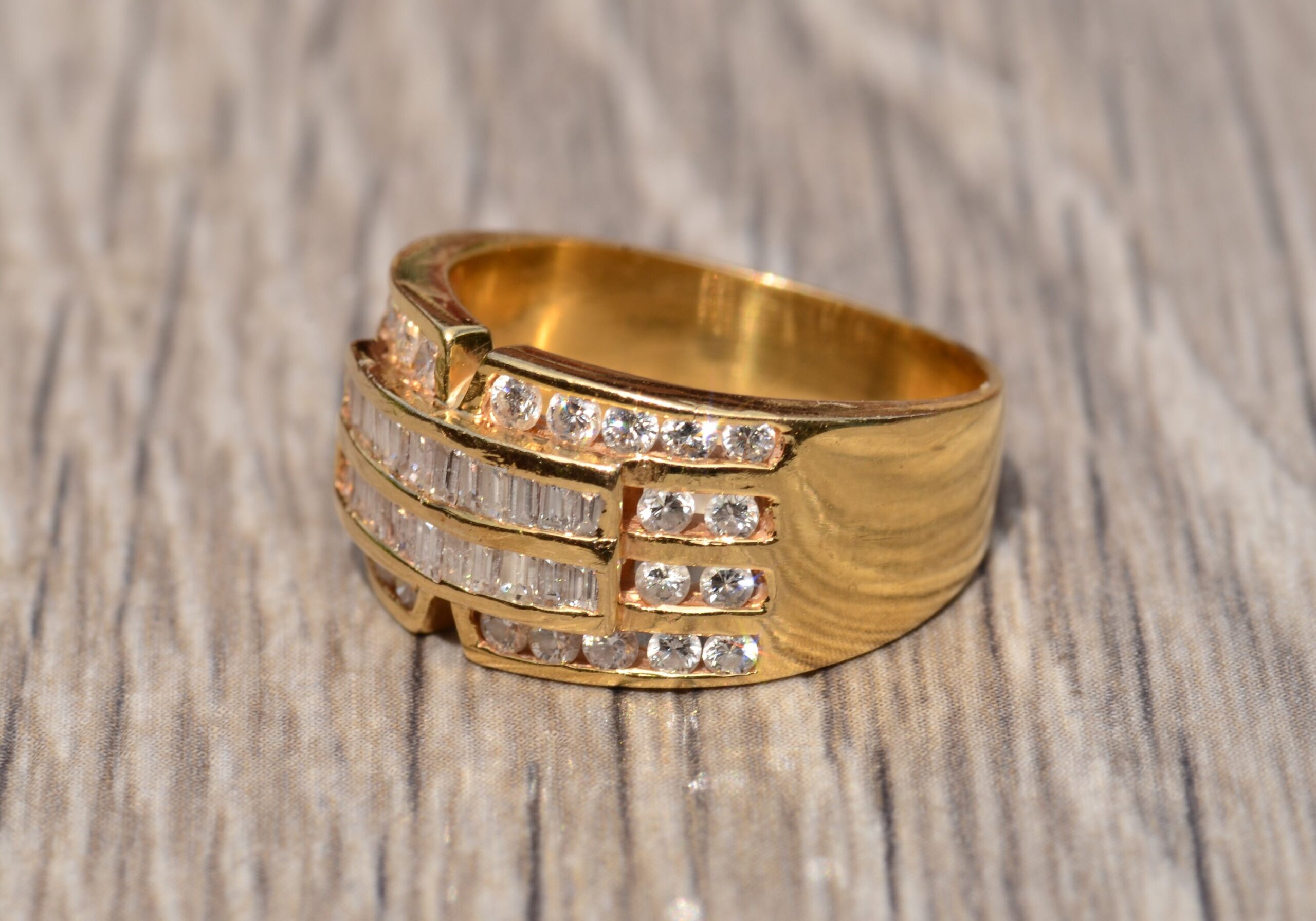 SOLD - The Nellis Boulevard: Yellow Gold Baguette and Round Diamond Ring - Image 2