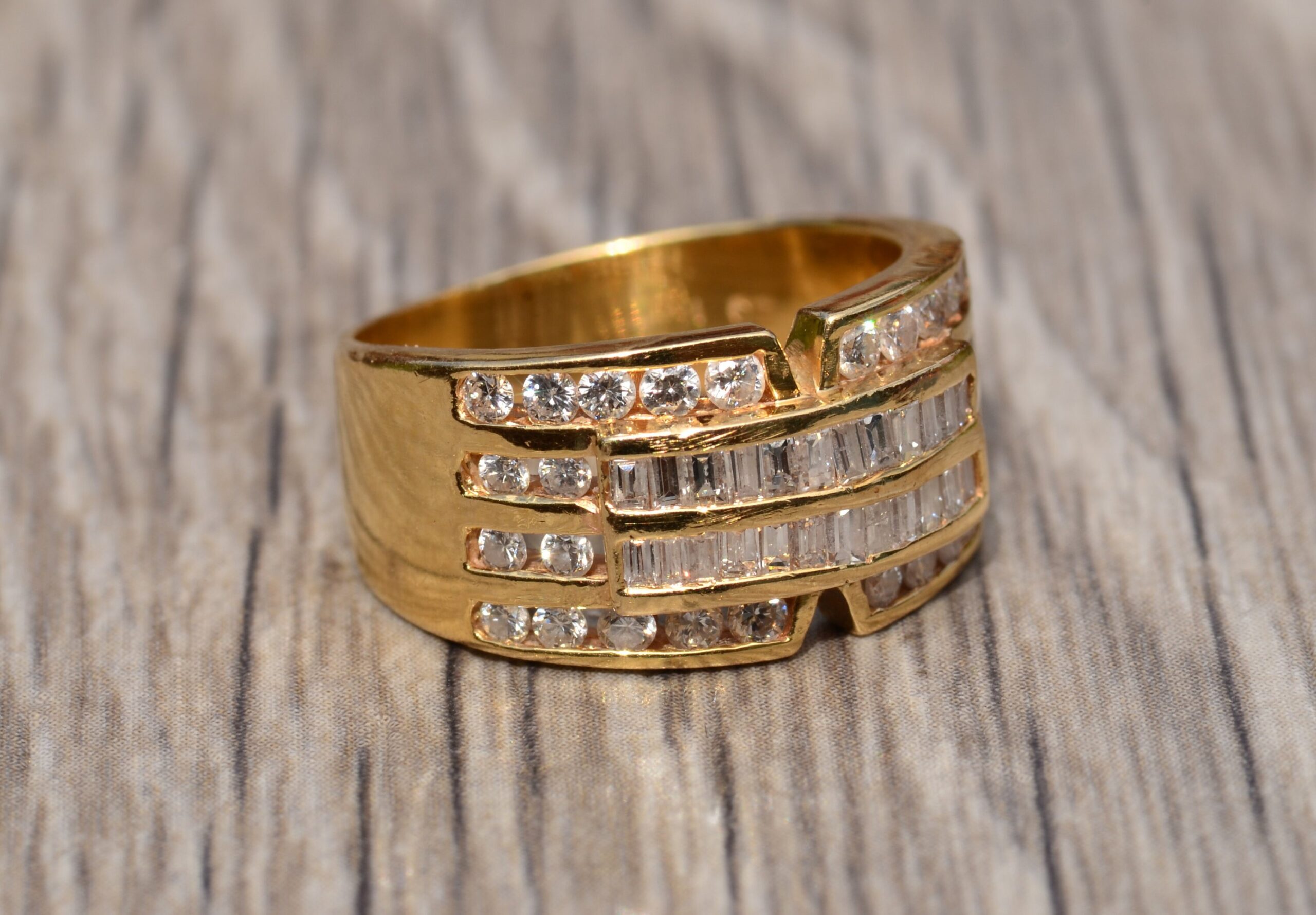 SOLD - The Nellis Boulevard: Yellow Gold Baguette and Round Diamond Ring - Image 4