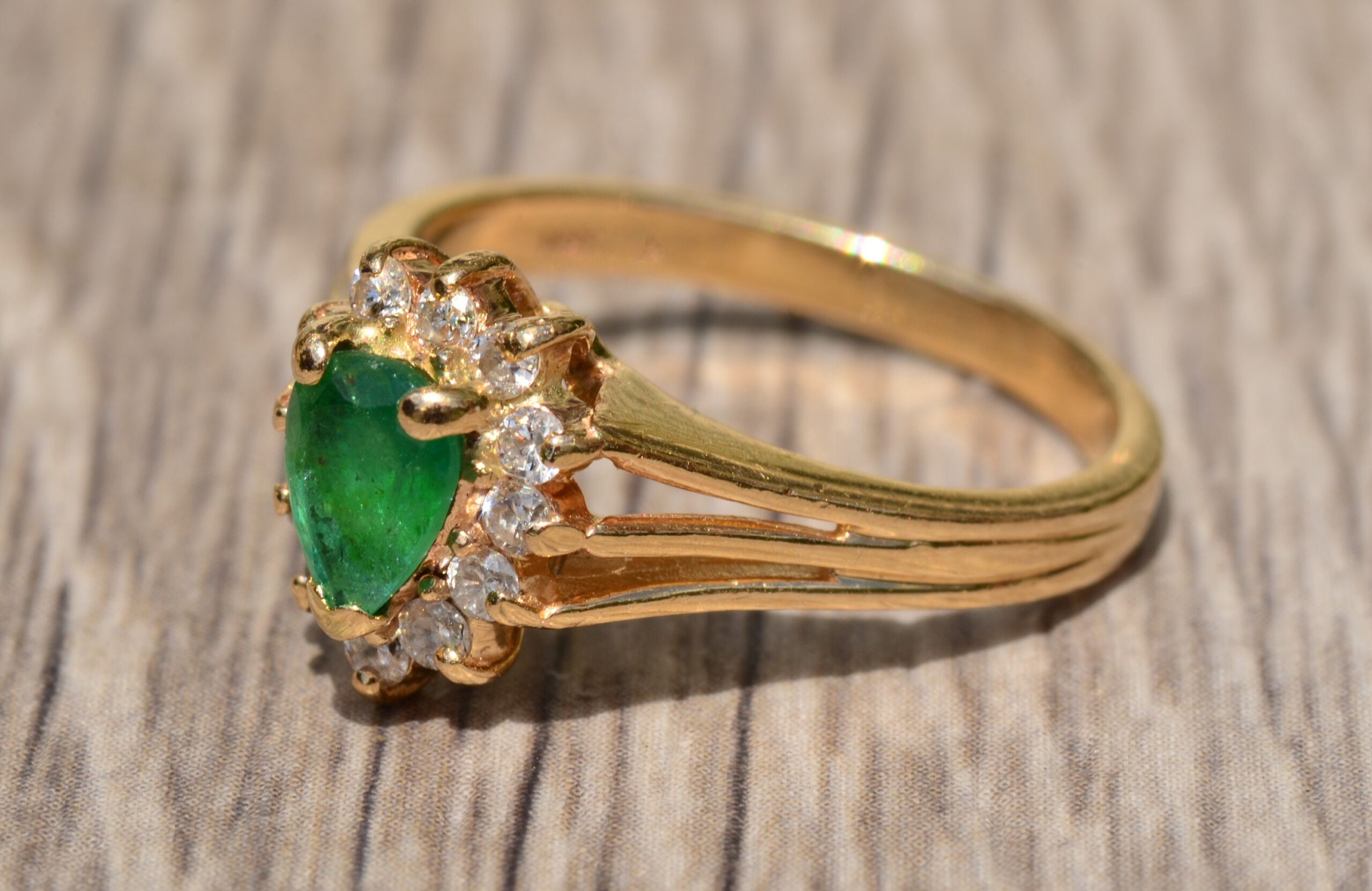 SOLD - The Alamo: Vintage Emerald & Diamond Halo Ring - Image 3