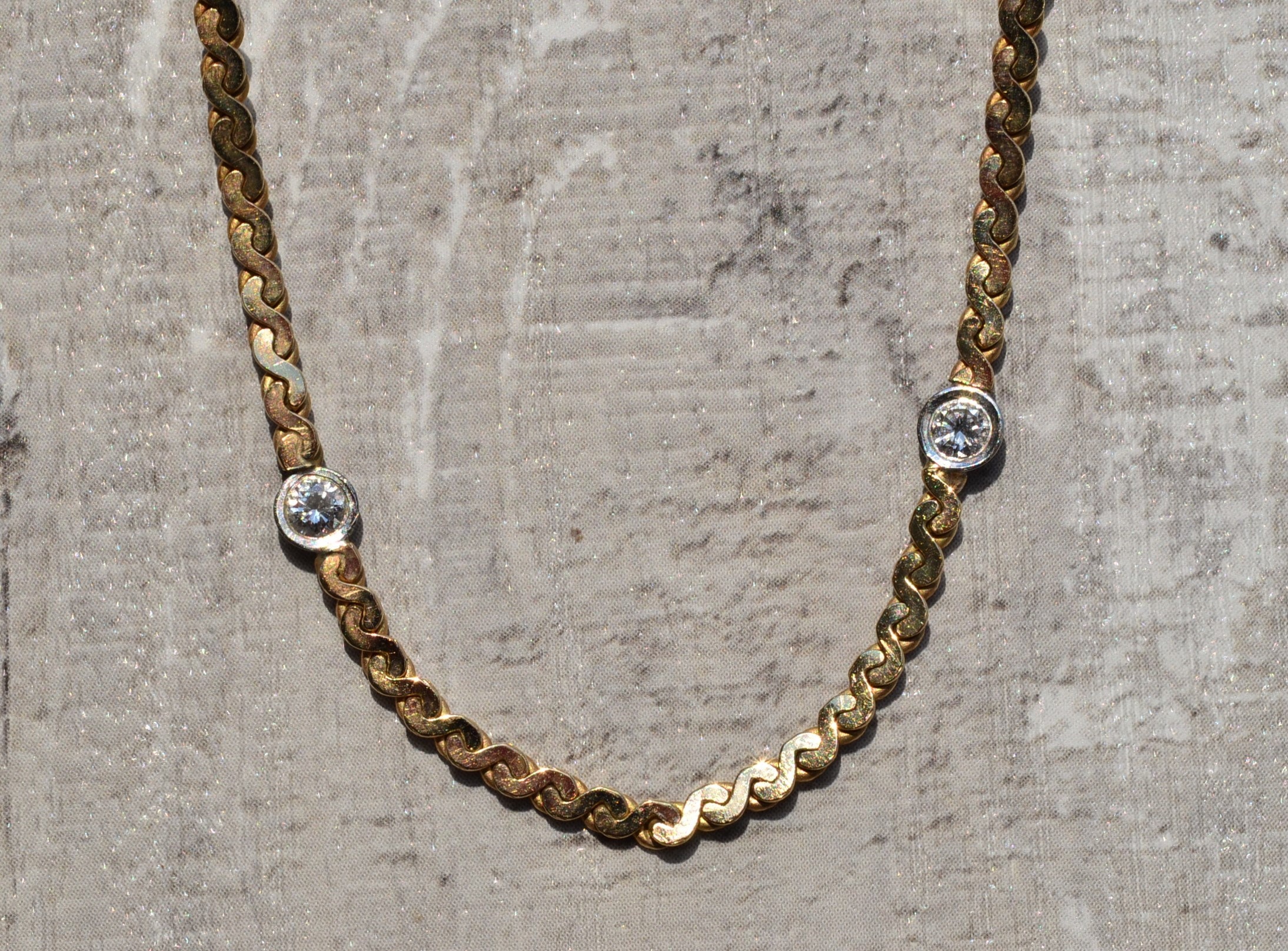 SOLD - The Rehoboth: Vintage Yellow Gold Necklace Set with Two Diamond Stations