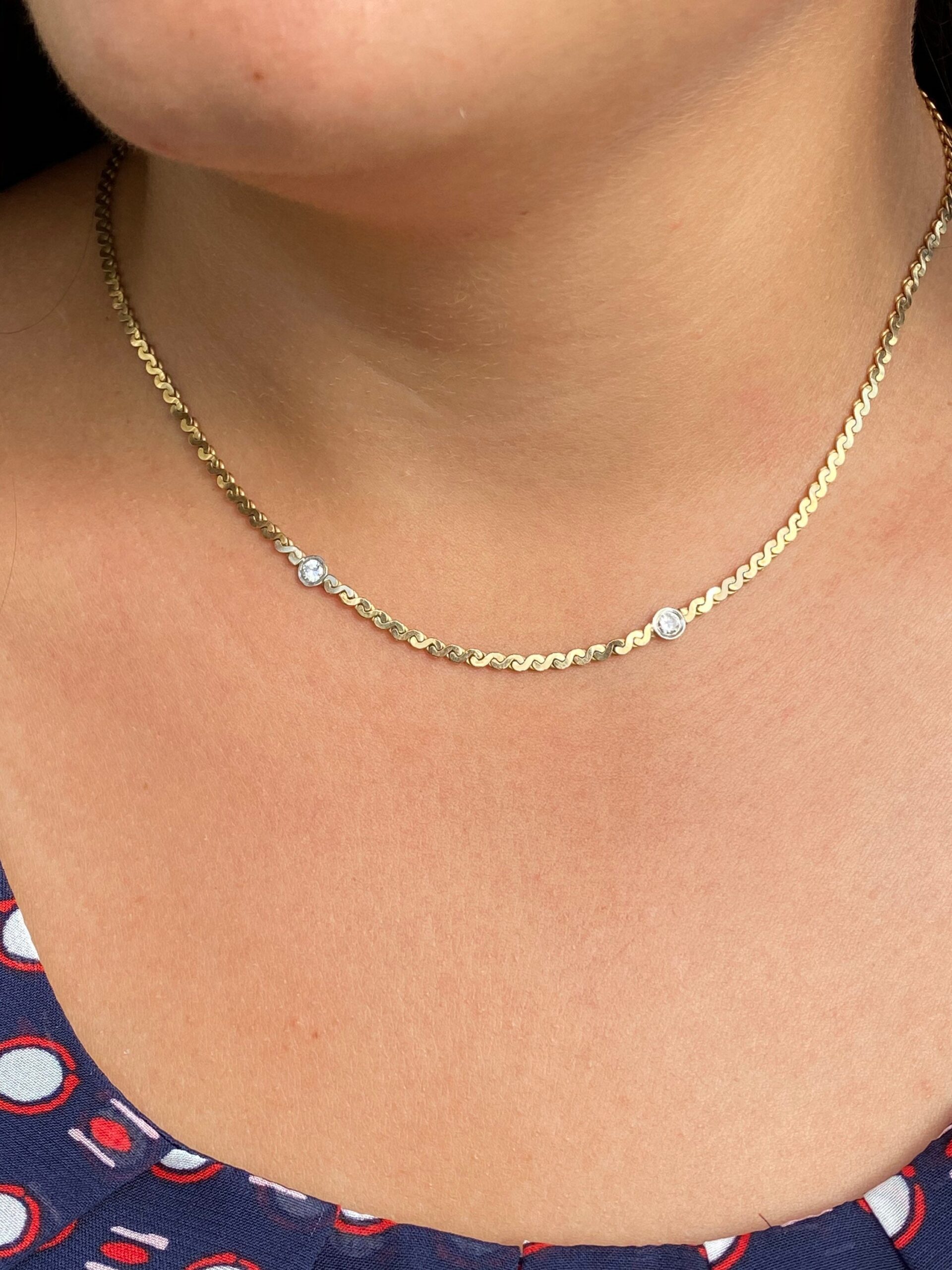 SOLD - The Rehoboth: Vintage Yellow Gold Necklace Set with Two Diamond Stations - Image 4