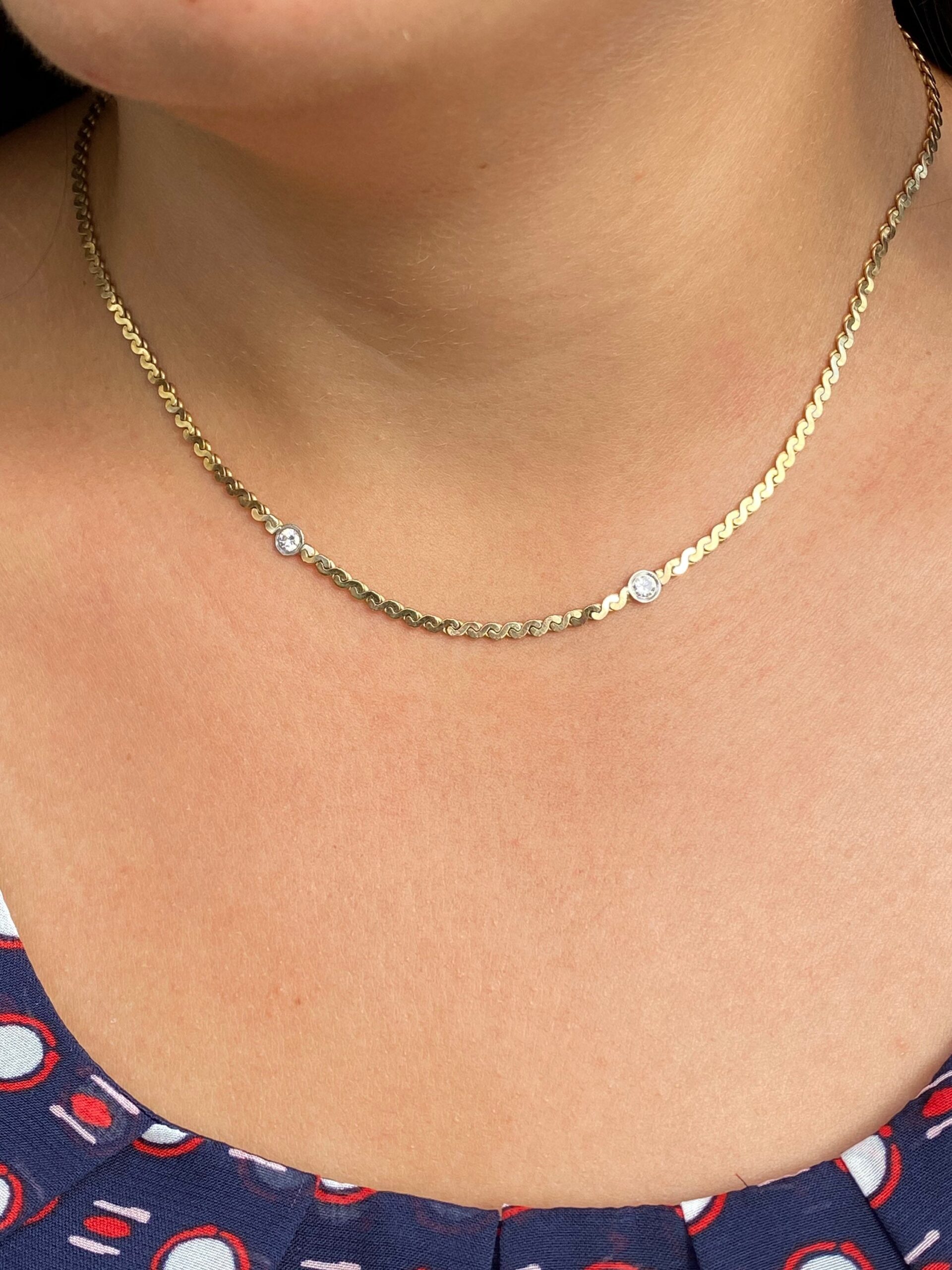 SOLD - The Rehoboth: Vintage Yellow Gold Necklace Set with Two Diamond Stations - Image 3