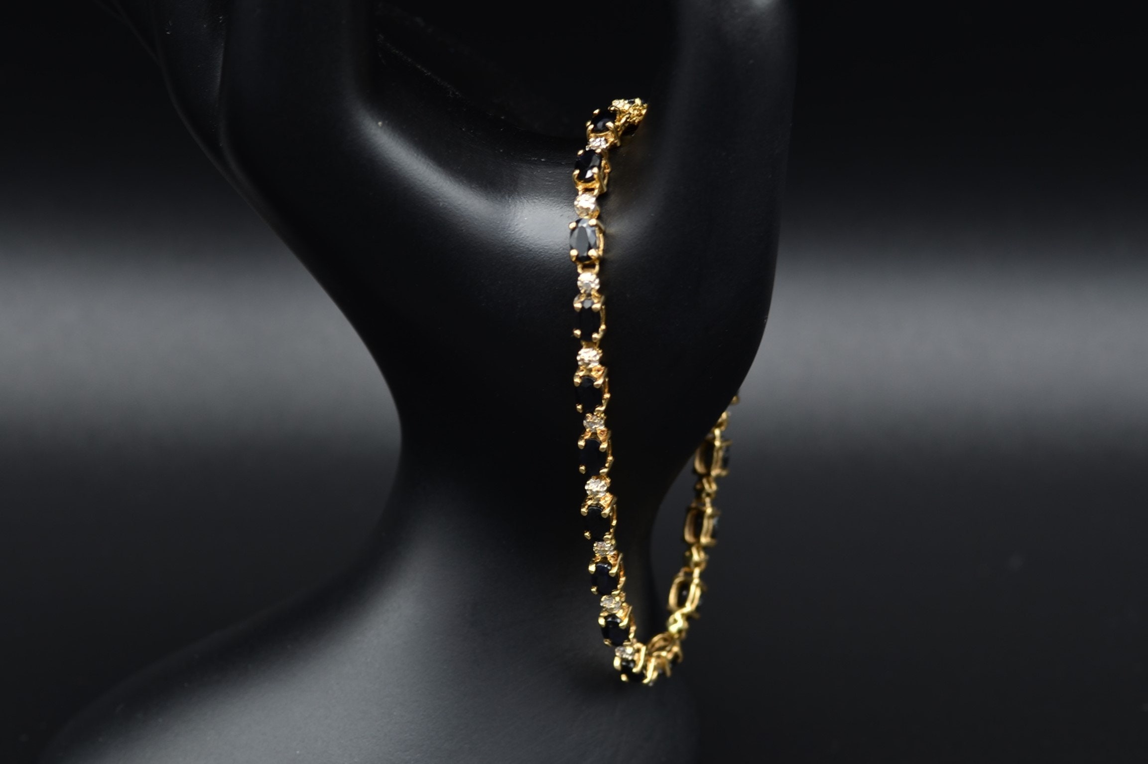 SOLD - The Lorna: Black Sapphire and Diamond Bracelet in Yellow Gold - Image 2